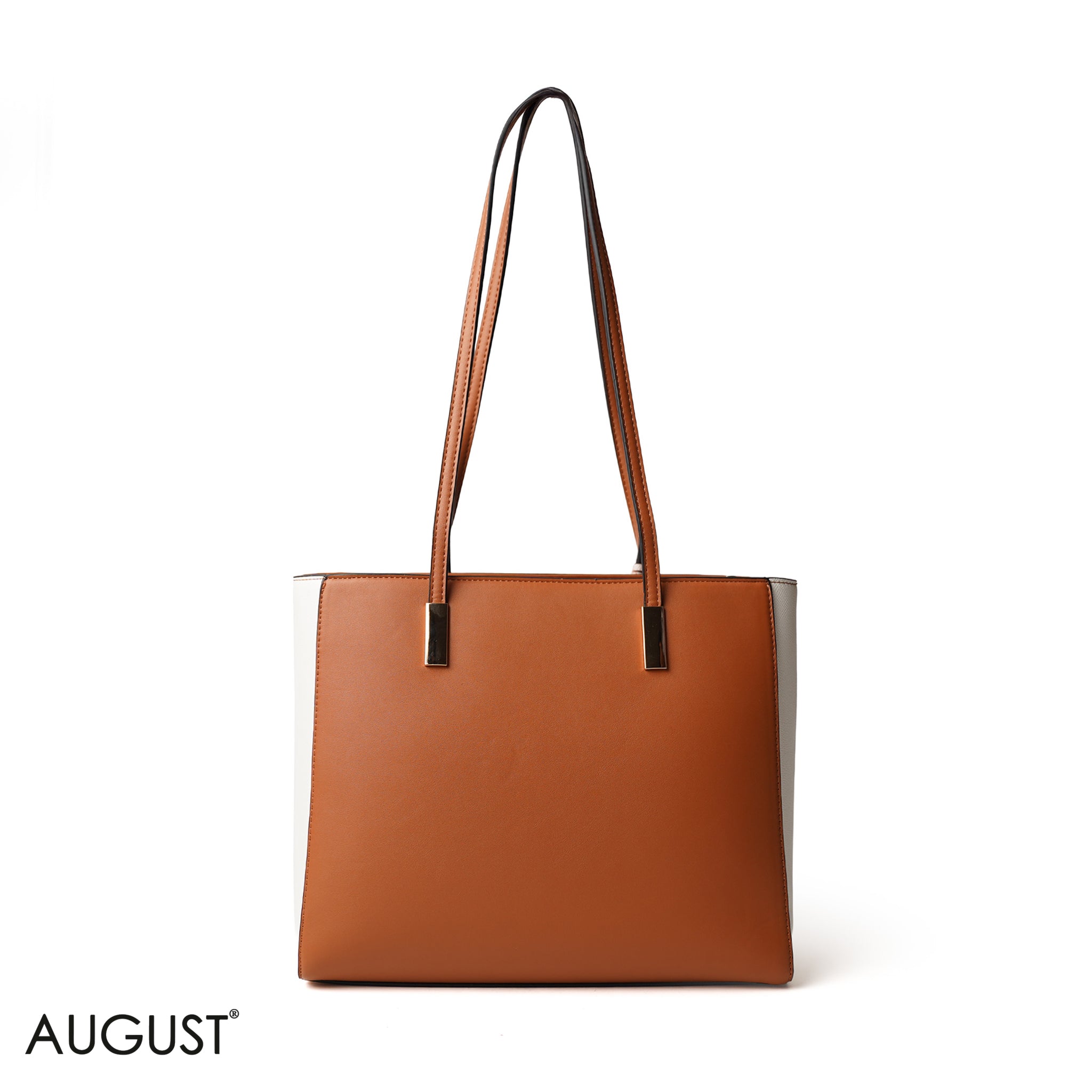 STRIPED NAVY SHOULDER BAG WITH SIMPLE BUFF DETAIL - LARGE