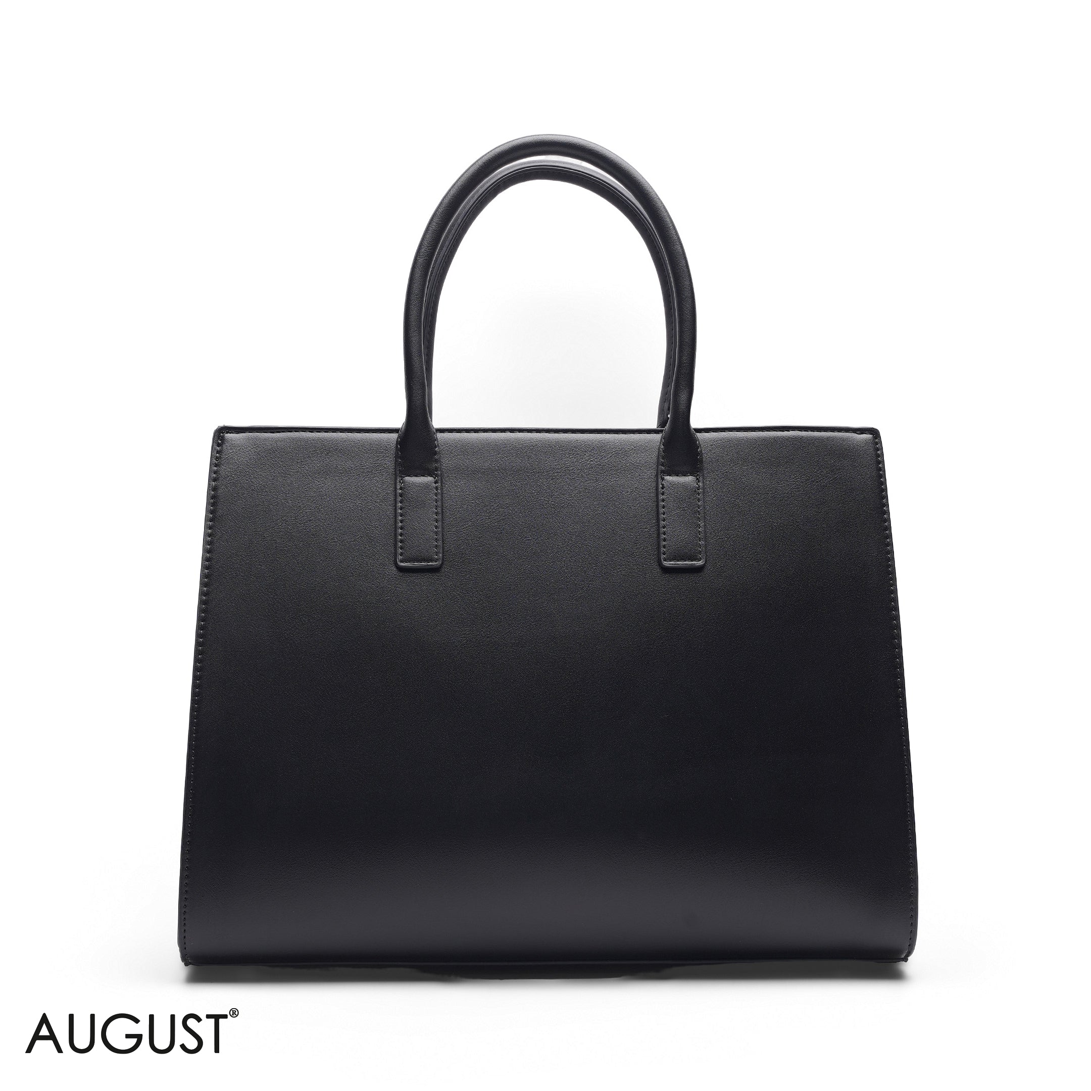 BLACK SOLID TOTE WITH STRAP & ROUND POUCH