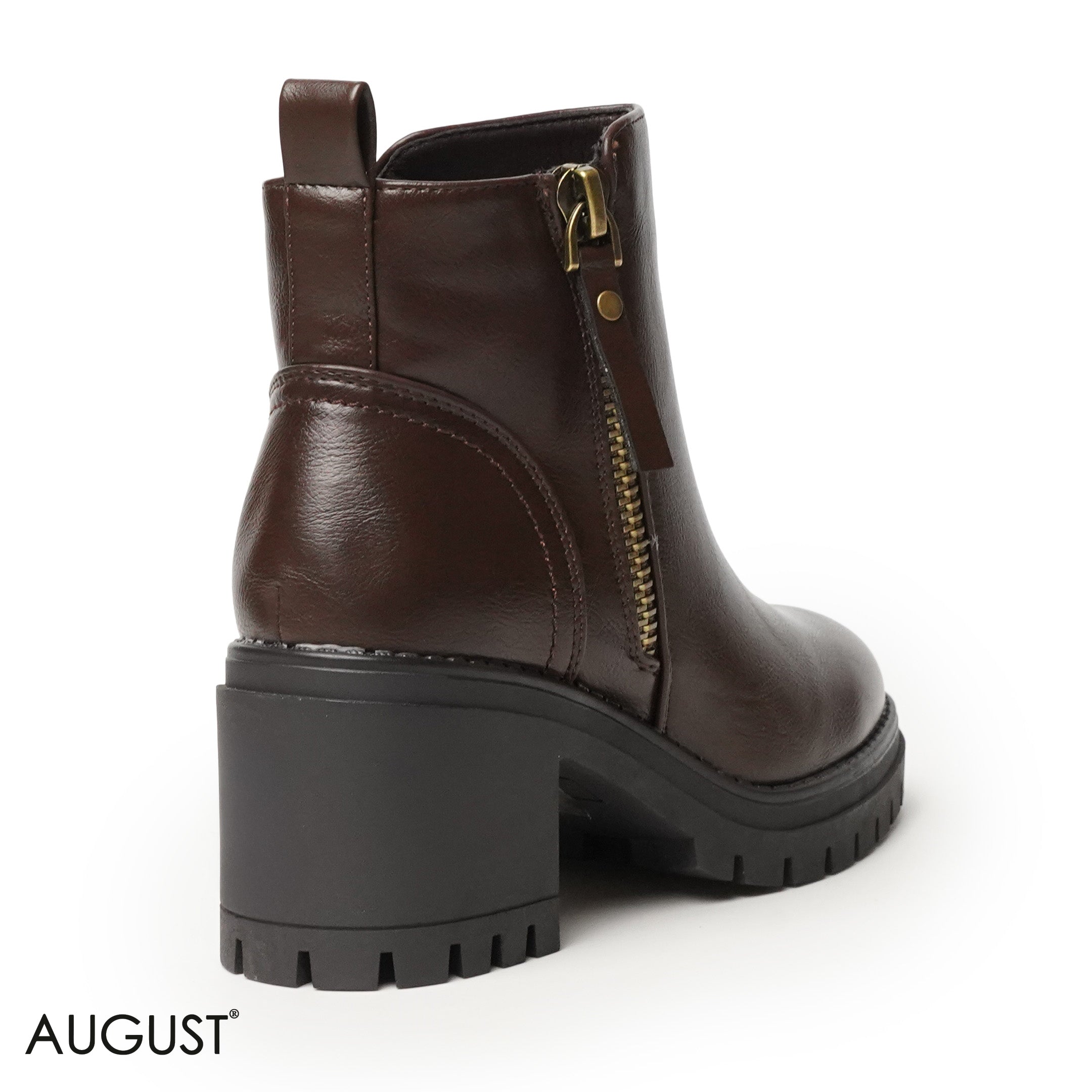 BROWN LEATHER HEELED BOOTS WITH ZIPPER