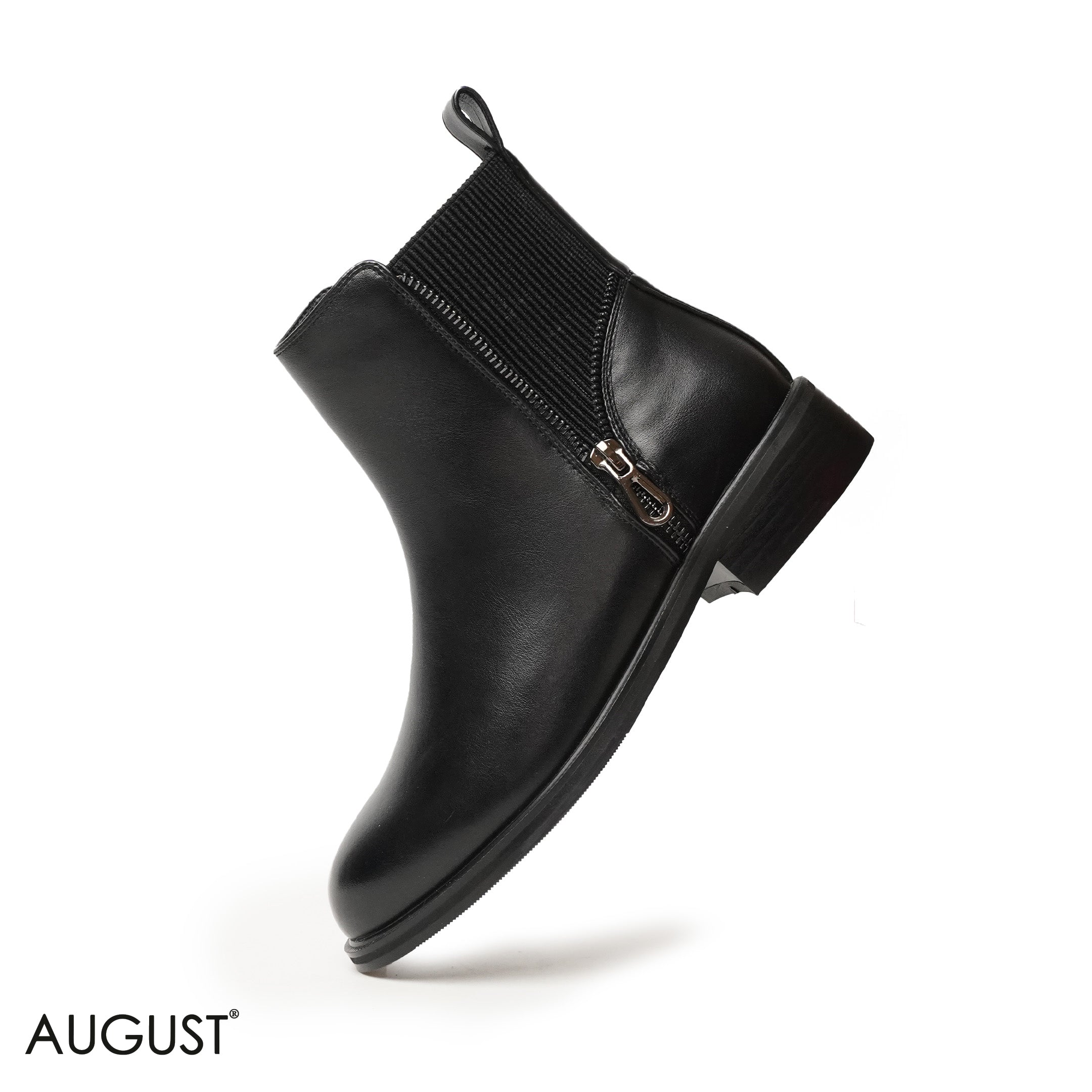BLACK LEATHER ANKLE BOOTS WITH ZIPPER DETAIL