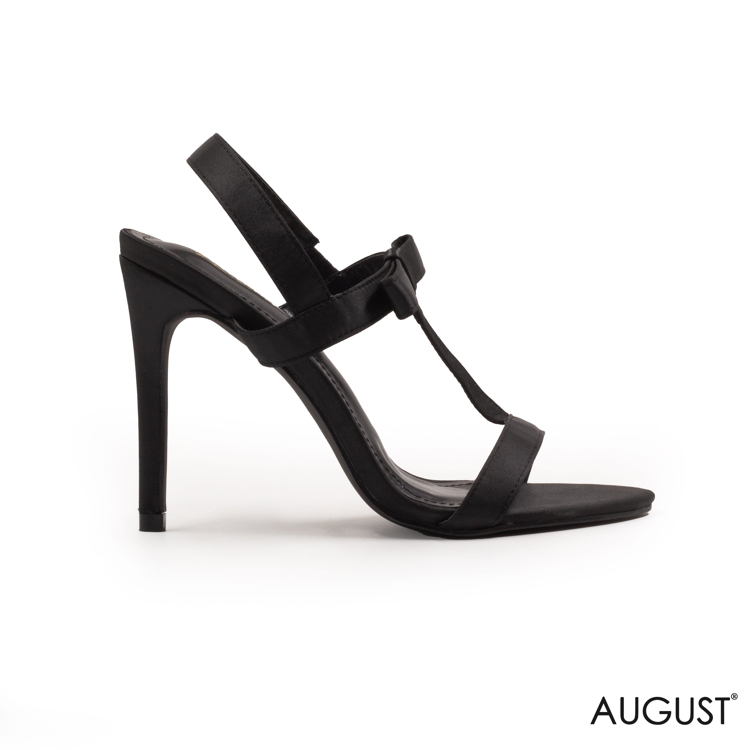 BLACK SATIN SLINGBACK HEELED SANDALS