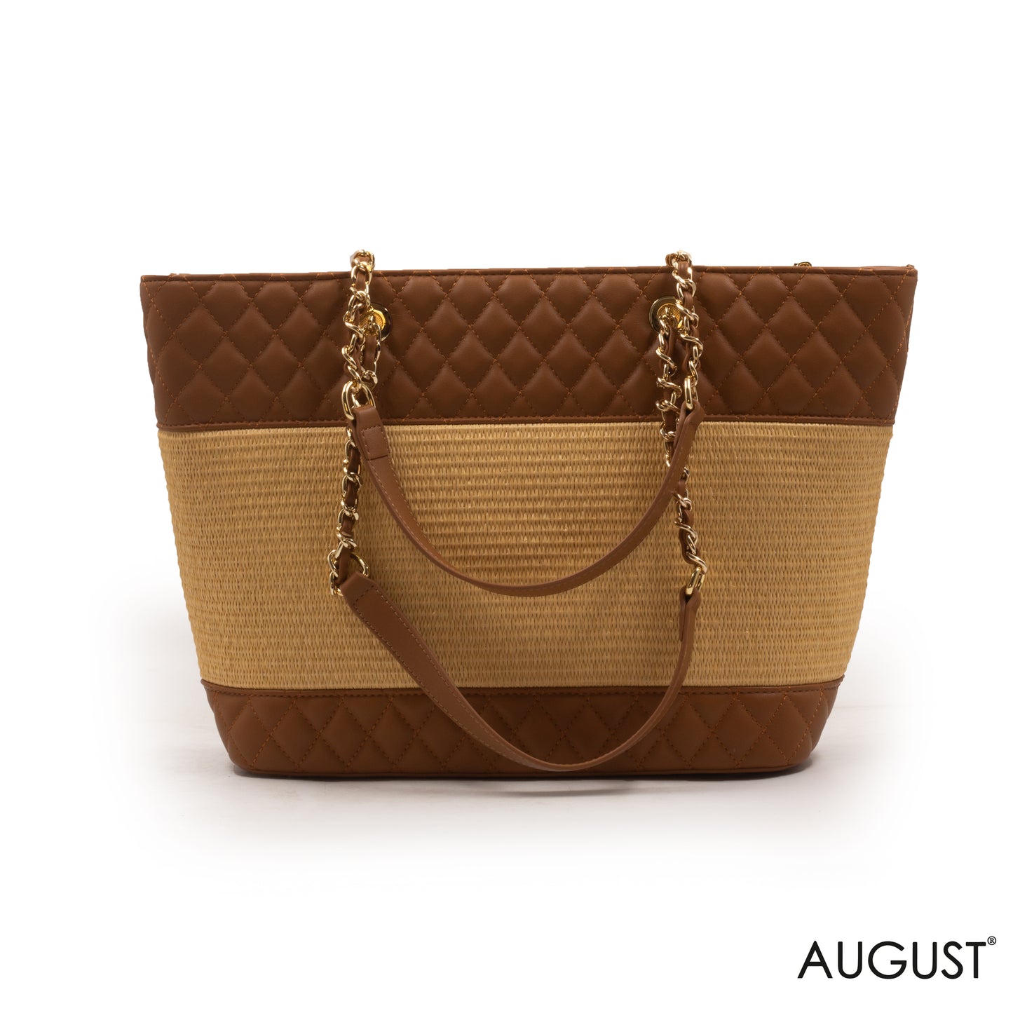 FOX LEATHER ,STROW, CHAIN METALIC DETAILS TOTE-LARGE
