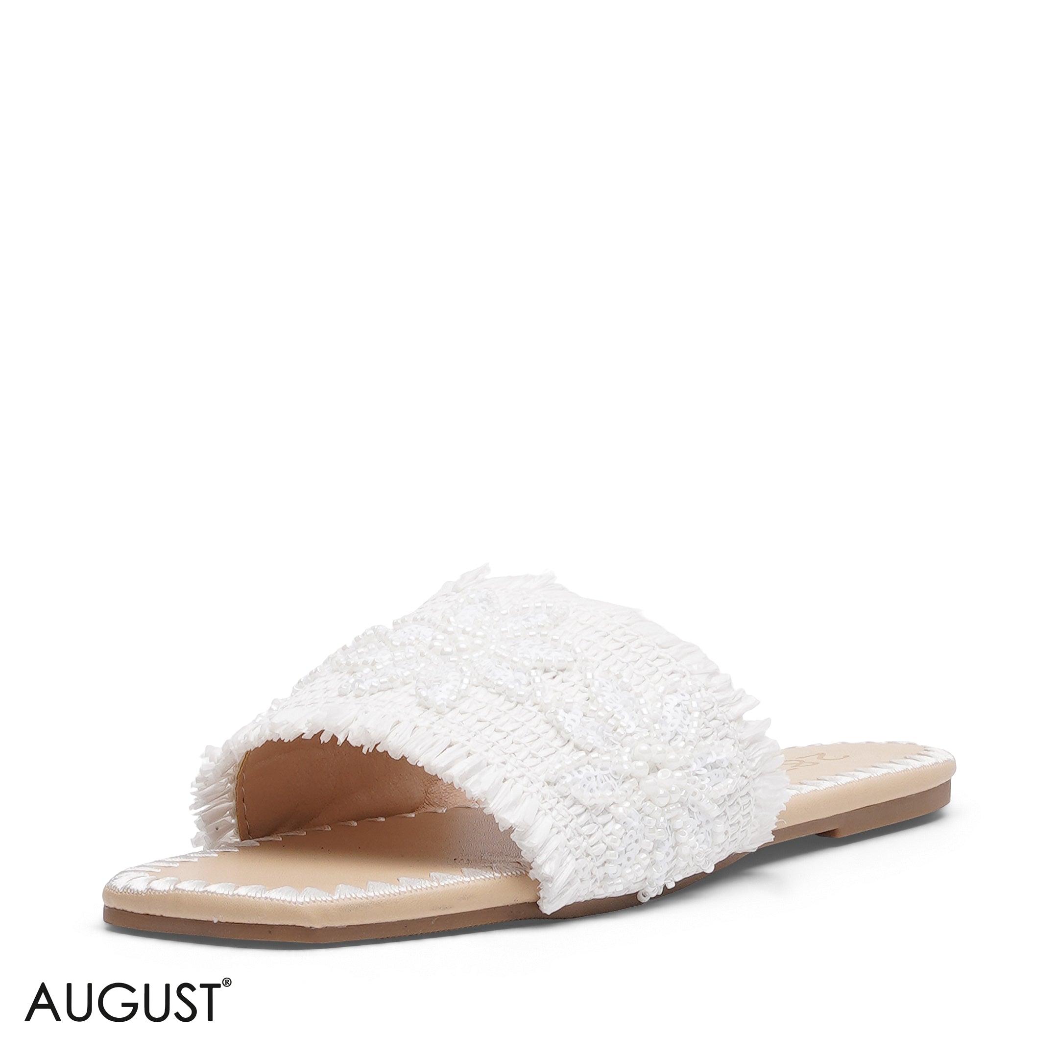 WHITE SLIPPER WITH BEADED EMBROIDERY