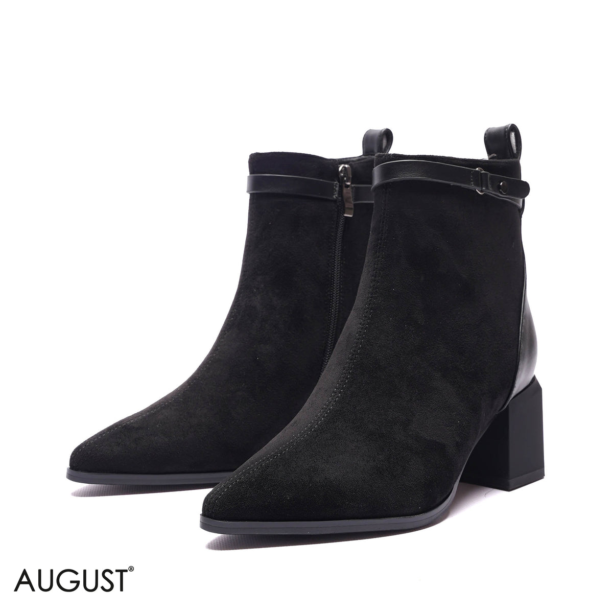 BUCKLED SUEDE BLOCK HEEL BOOTS