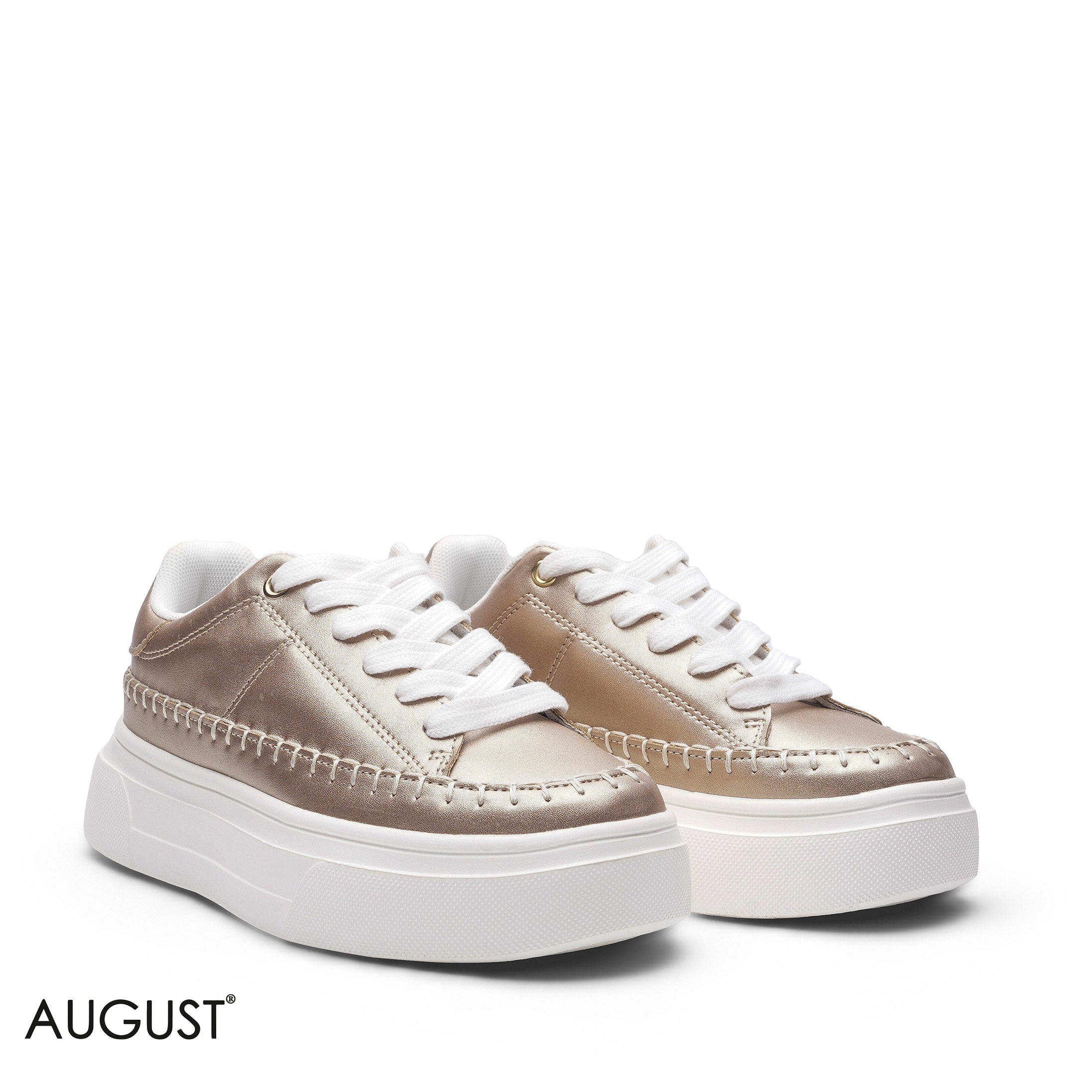 ELEGANT METALLIC BRONZE STITCHED PLATFORM SNEAKER