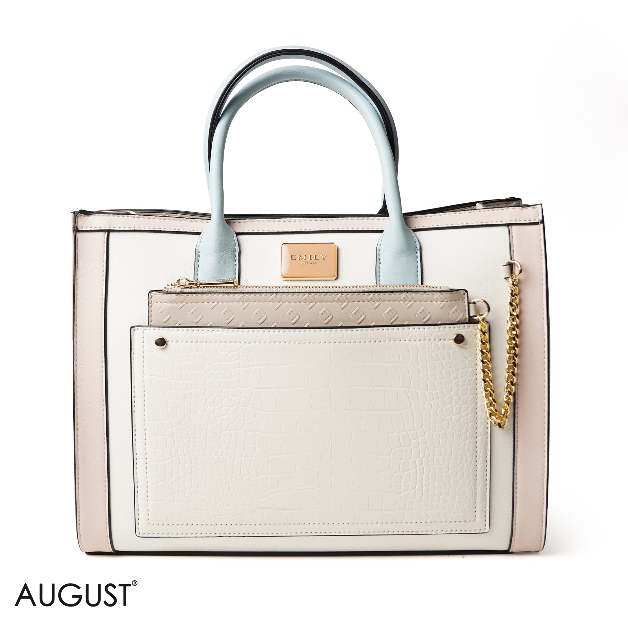 WHITE AND COLOURFUL HANDBAG WITH CROCODILE PRINT - LARGE
