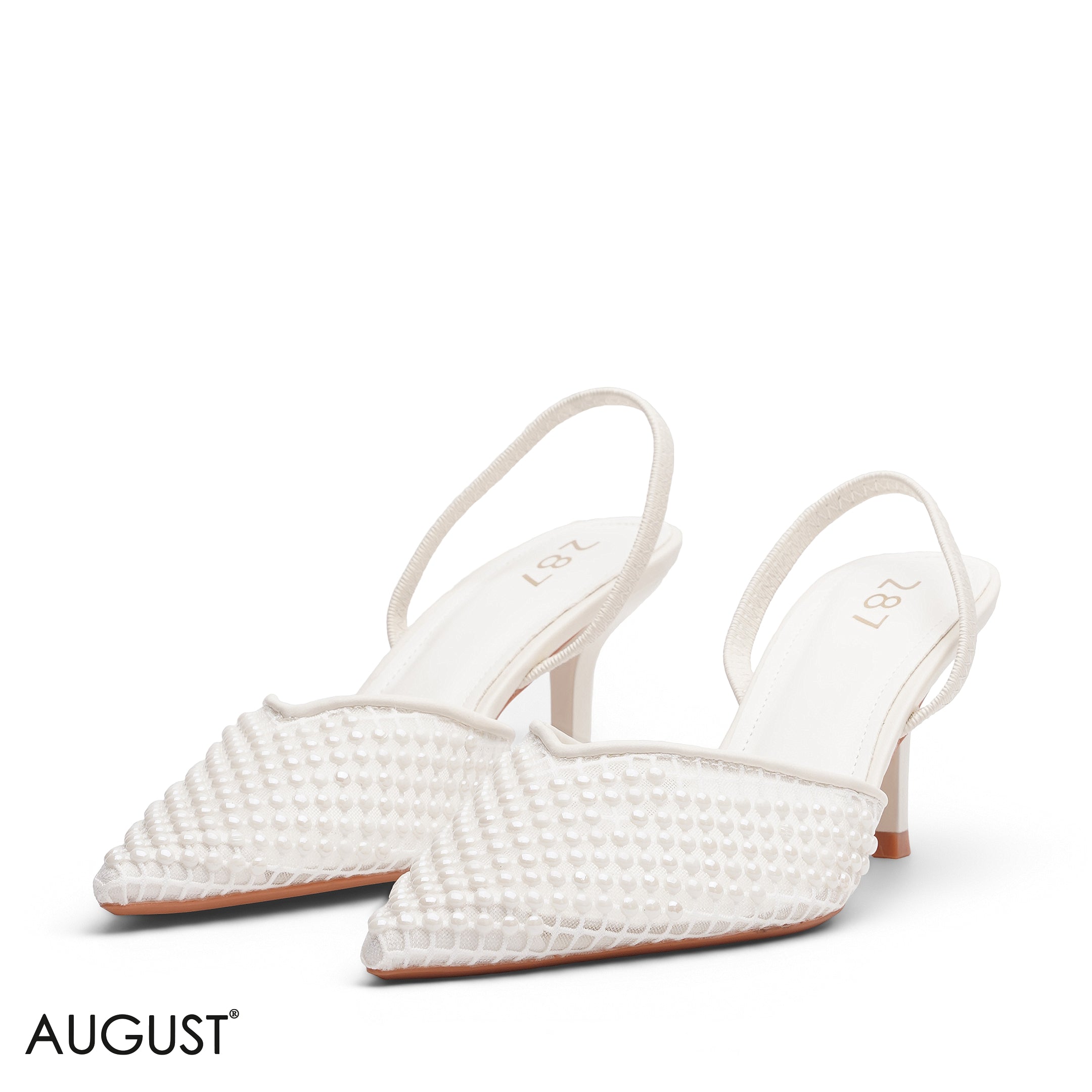 WHITE PEARL MESH SLINGBACK HEELS