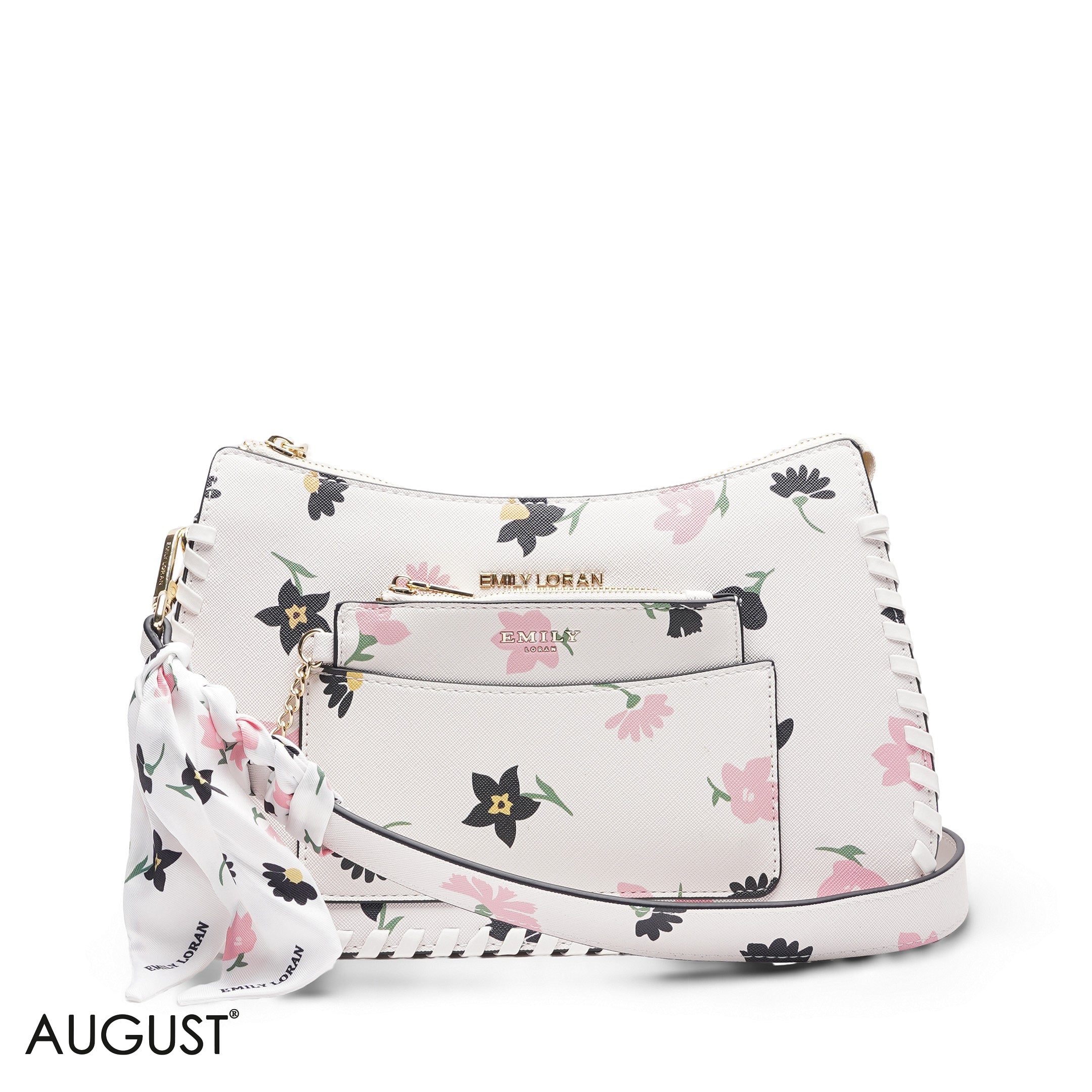 WHITE FLORAL BAG WITH HAND STRAP - MED