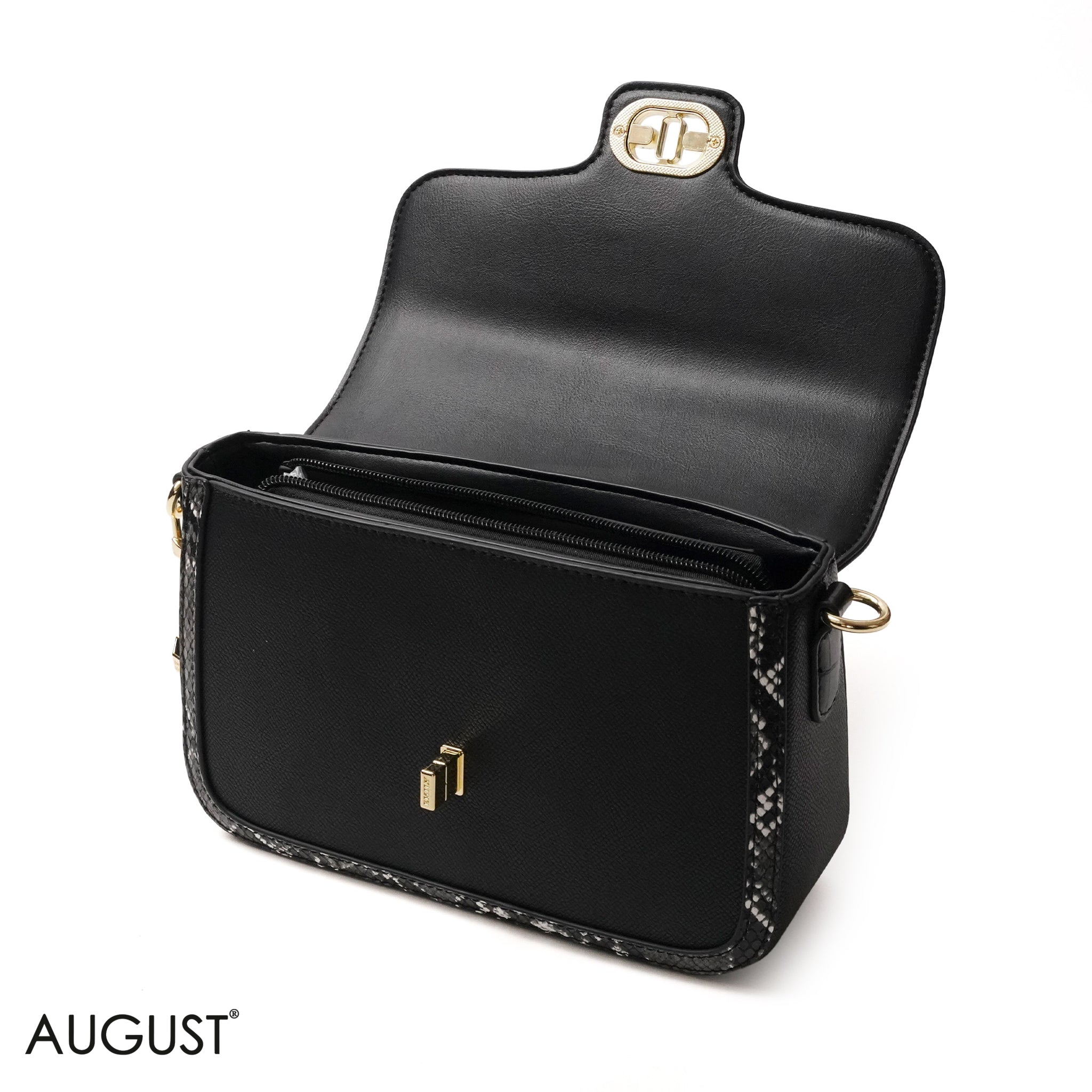 BLACK SMOOTH LEATHER CROSS BODY WITH FLAP - SMALL