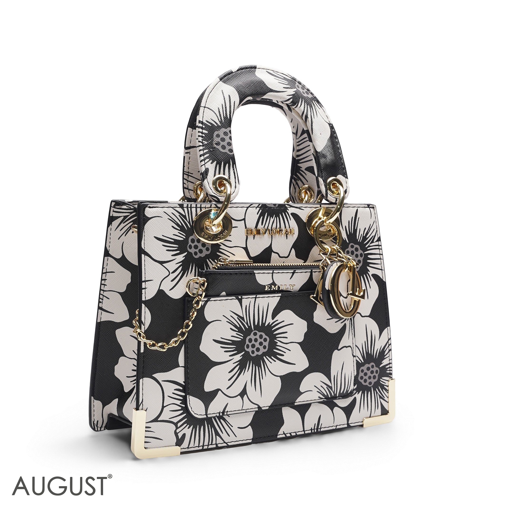 BLACK & WHITE FLORAL LADY TOTE WITH POUCH