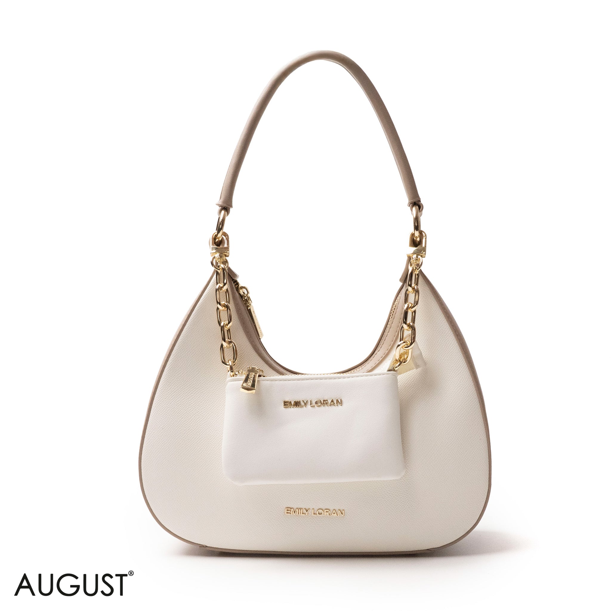 MODERN WHITE LEATHER HANDBAG WITH METAL CHAIN - MED