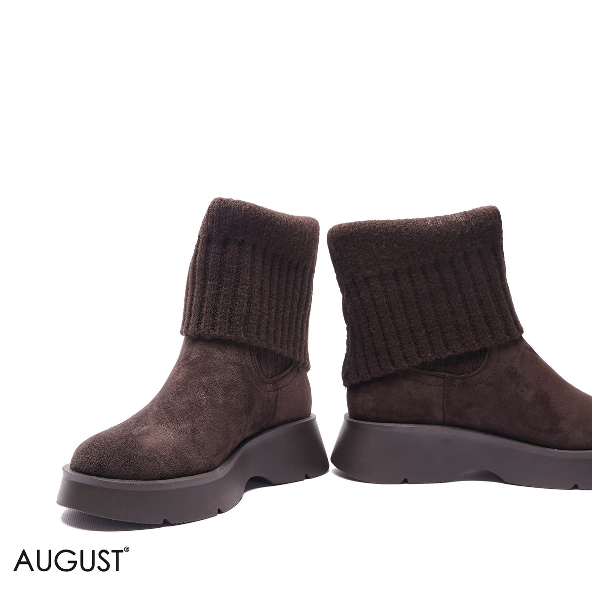 KNIT-CUFF PLATFORM SUEDE BOOTS