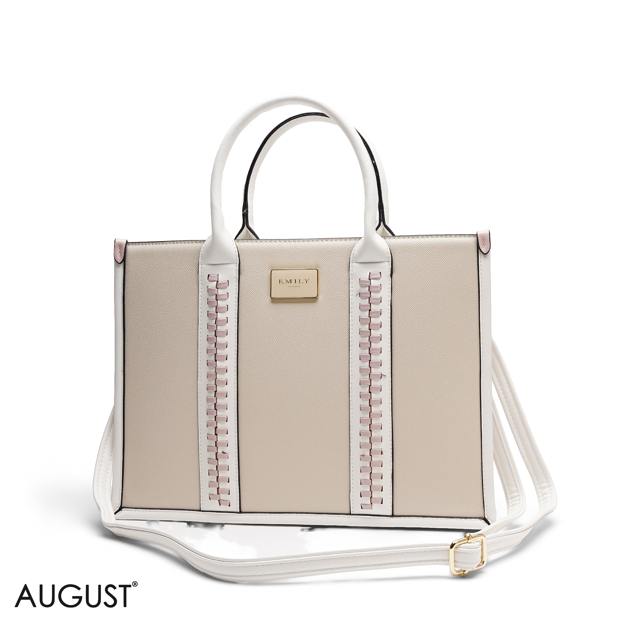 BEIGE TOTE BAG WITH SCARF AND POCKET