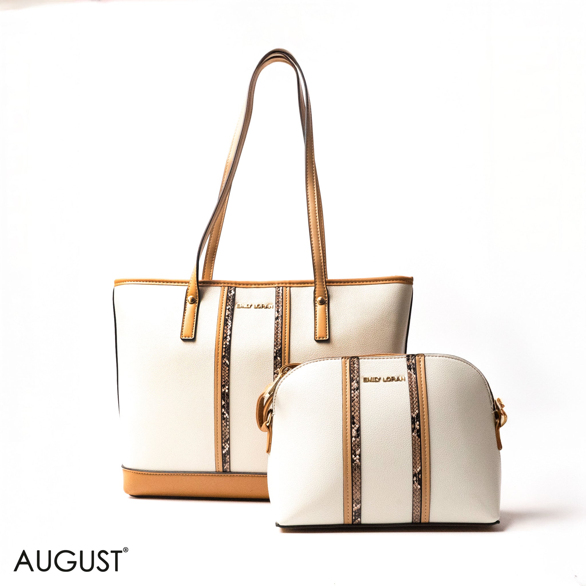 SNAKE-PRINT LEATHER SHOULDERS BAG WITH A THREE-PIECES SET BAG