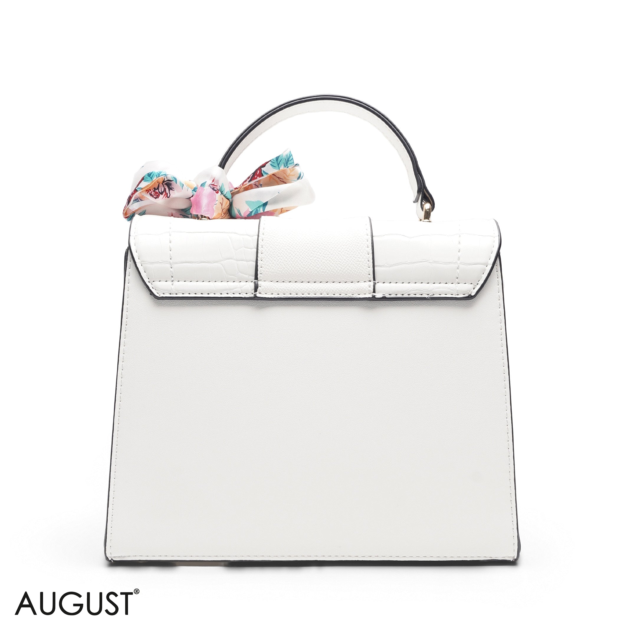 CROC EMBOSSED SCARF WHITE TOP HANDLE BAG -
