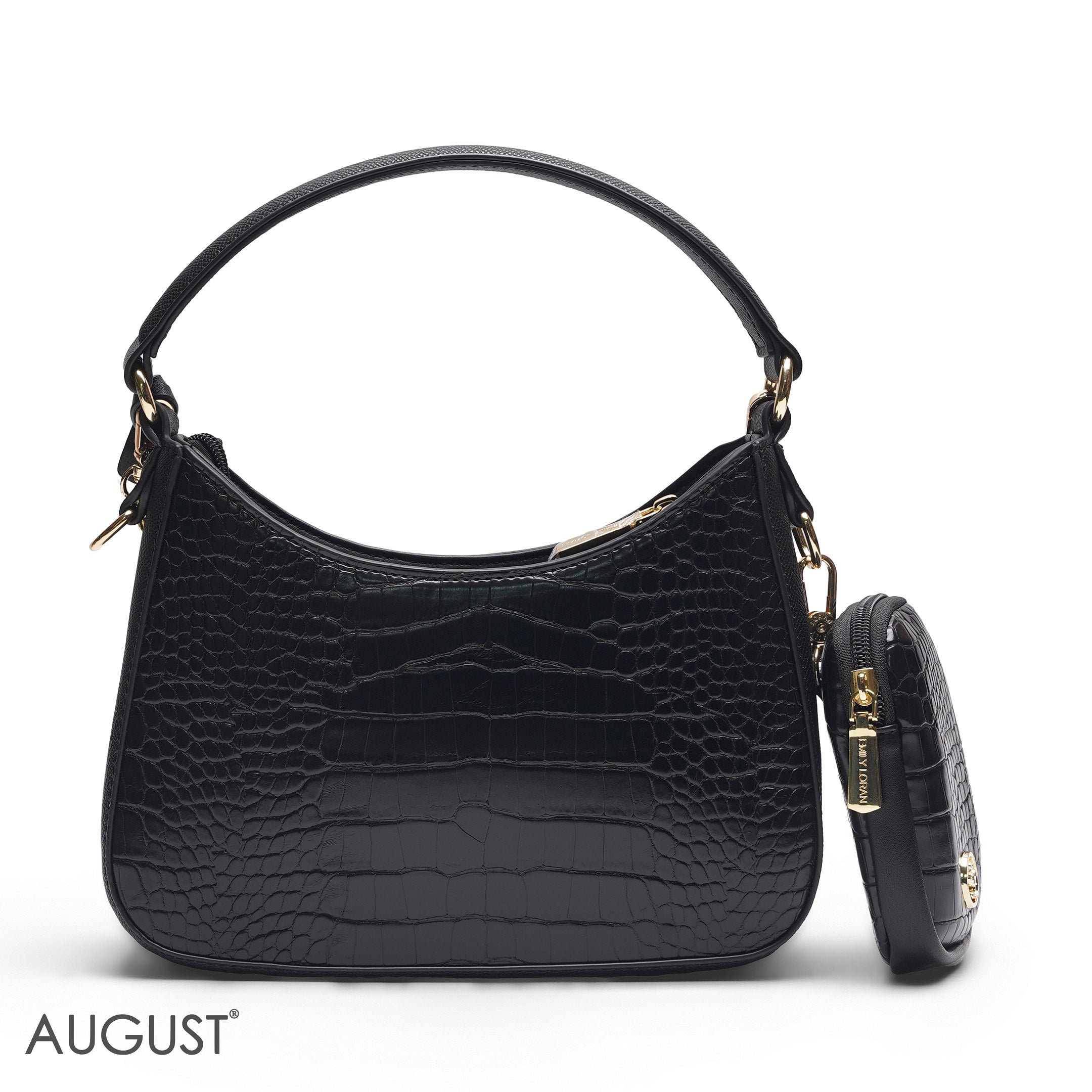 BLACK CROCODILE HOBO BAG WITH SIDE POUCH
