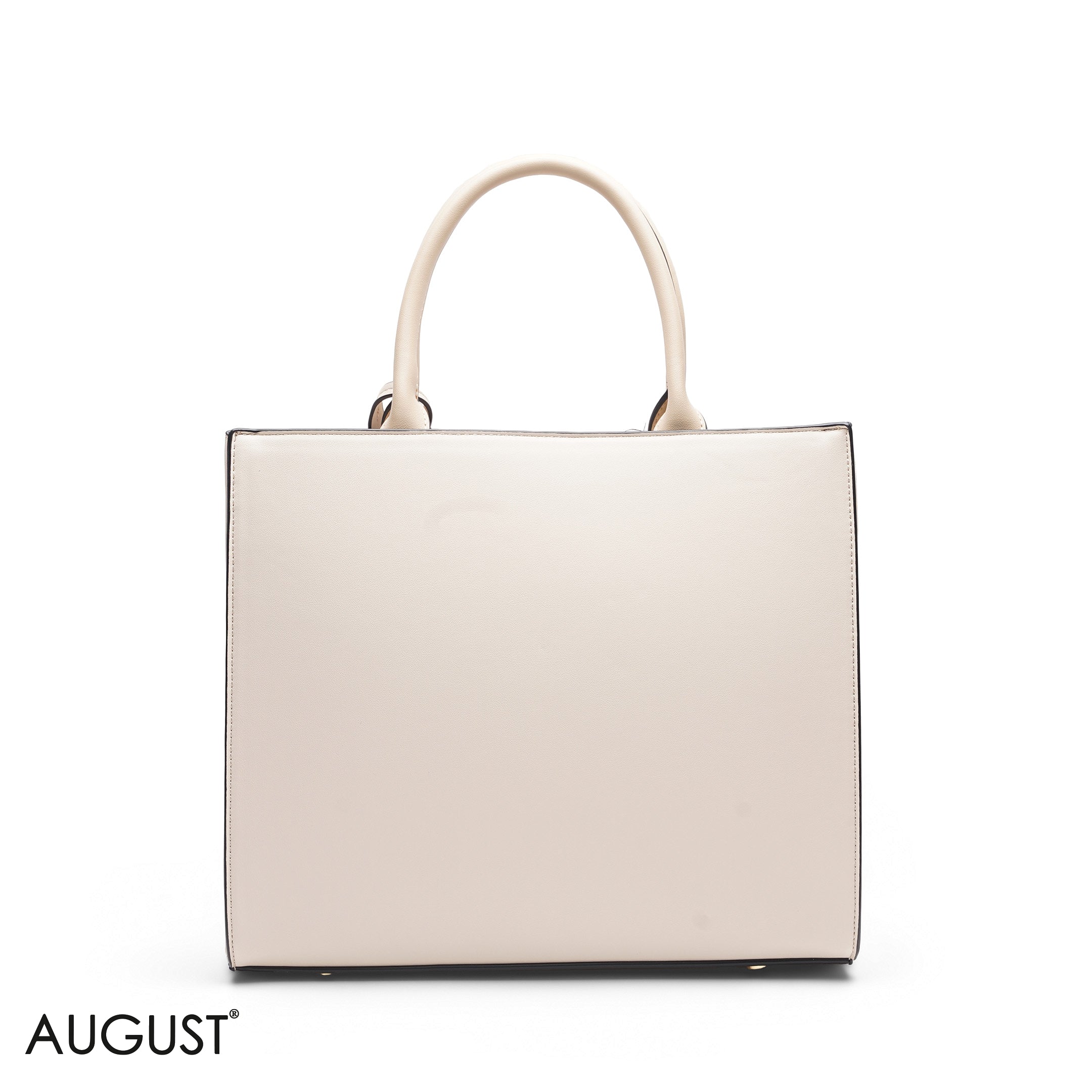 PEACH SQUARE TOTE WITH FLORAL APPLIQUÉS - LARGE