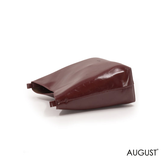 GLOSSY MAROON LEATHER SHOULDER BAG -MED