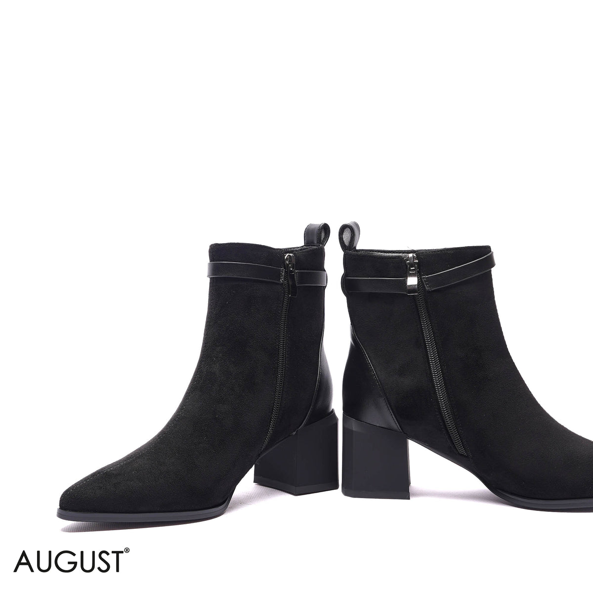 BUCKLED SUEDE BLOCK HEEL BOOTS