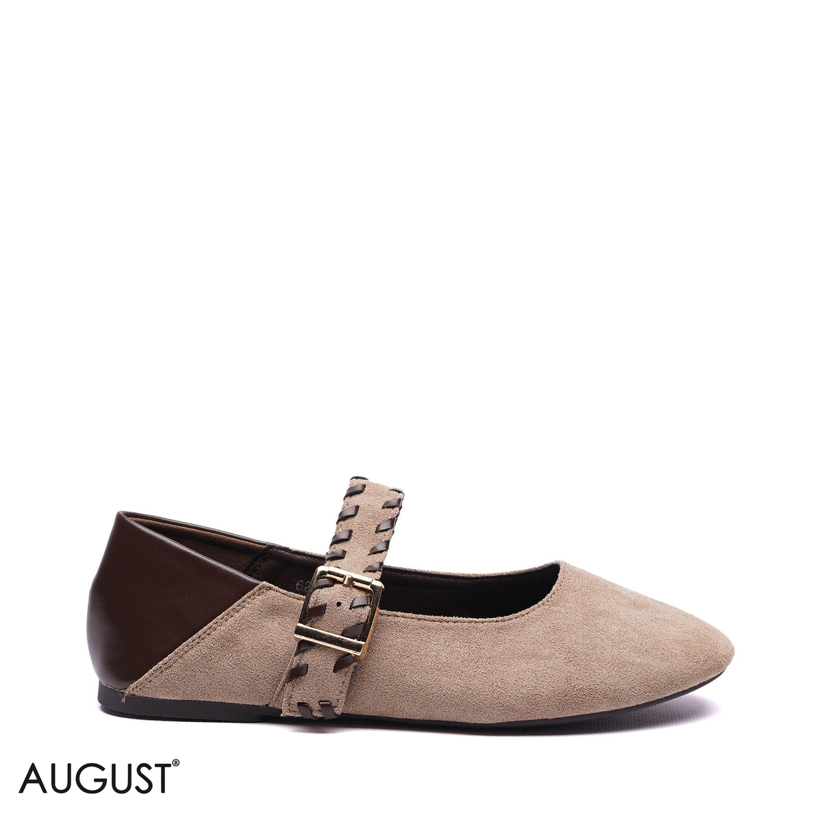WOVEN STRAP SUEDE MARY JANE BALLET FLATS