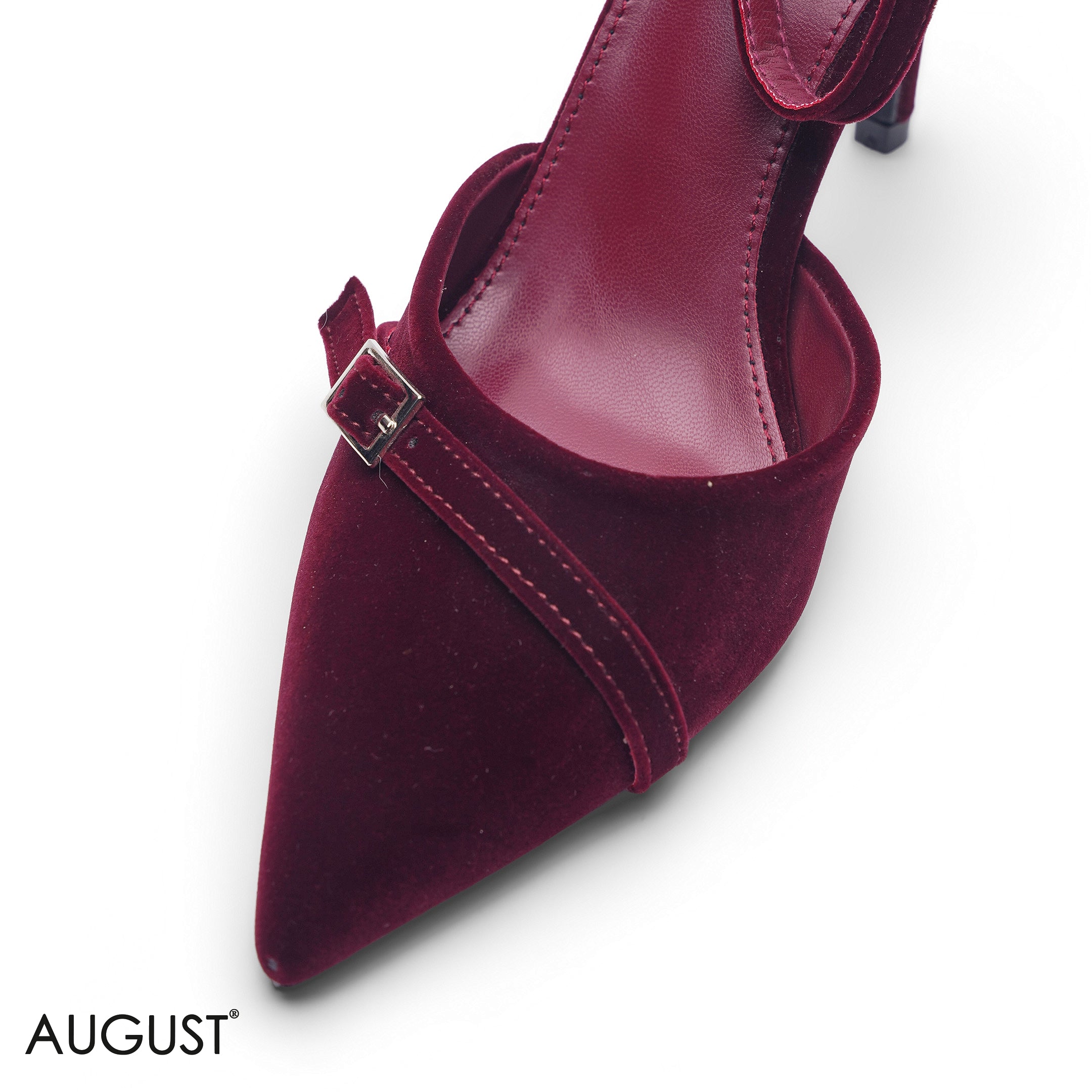 MAROON DOUBLE STRAP VELVET HEELS
