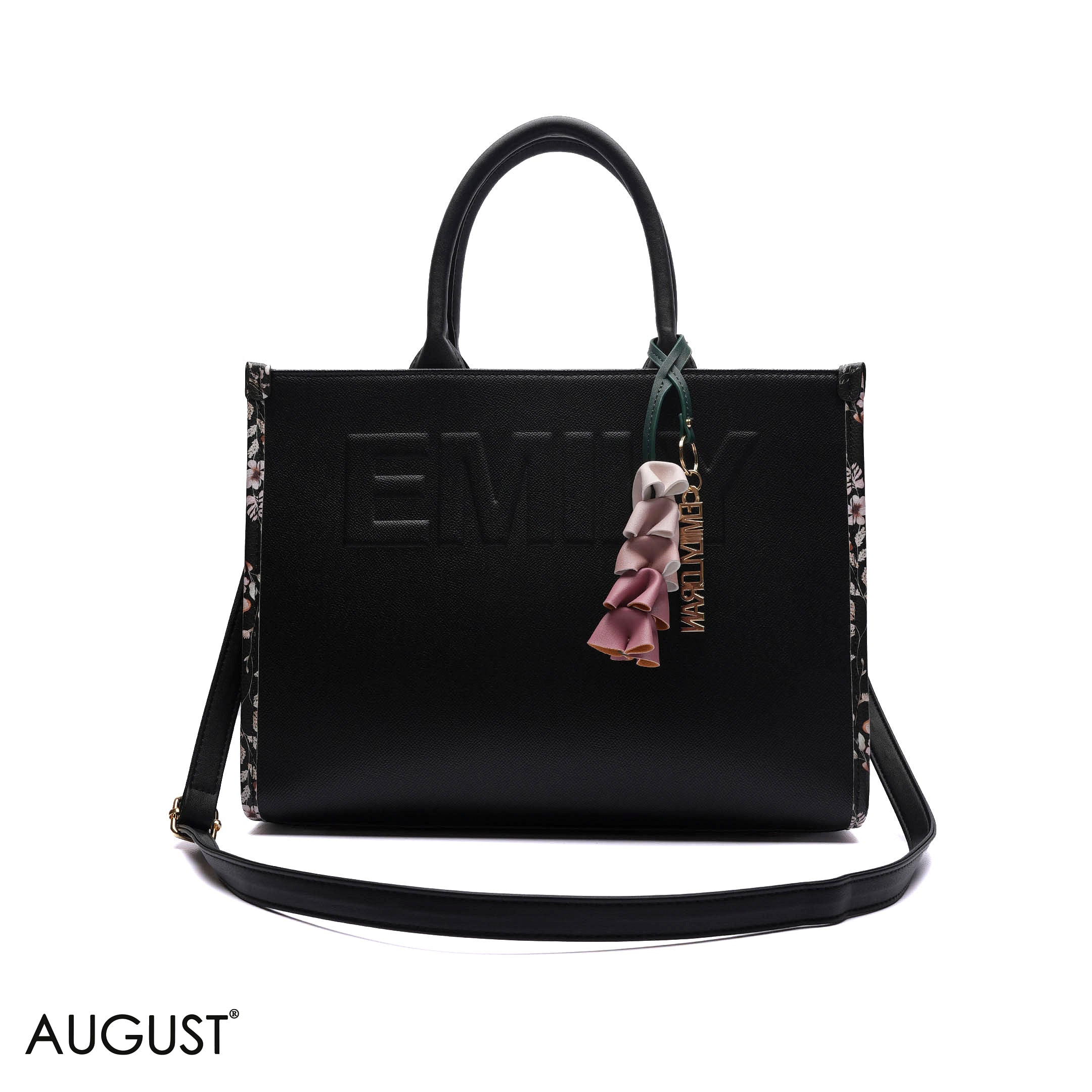 EMBOSSED LOGO TOTE BAG WITH TASSEL CHARM - LARGE
