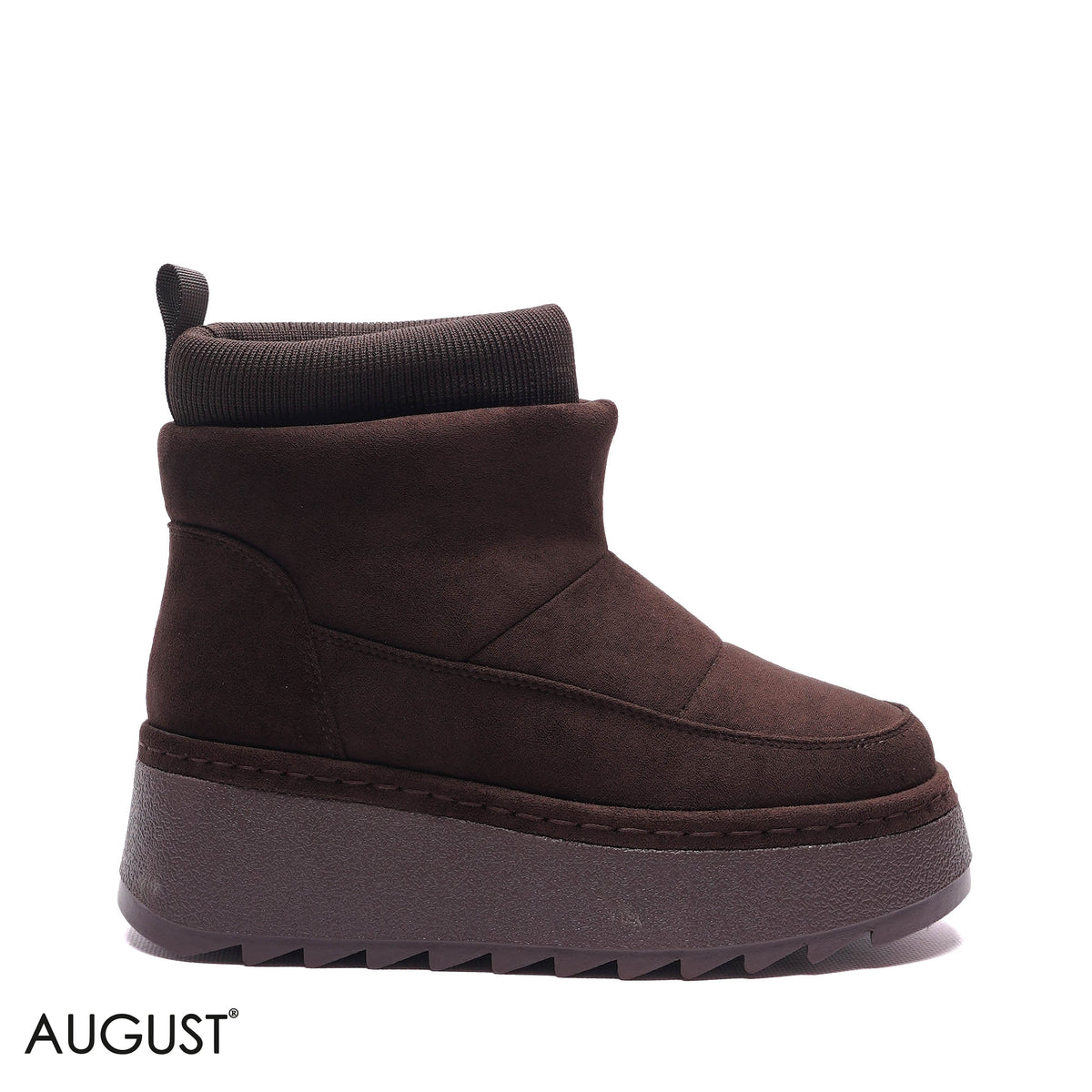 PLATFORM KNIT-COLLAR SUEDE BOOTS