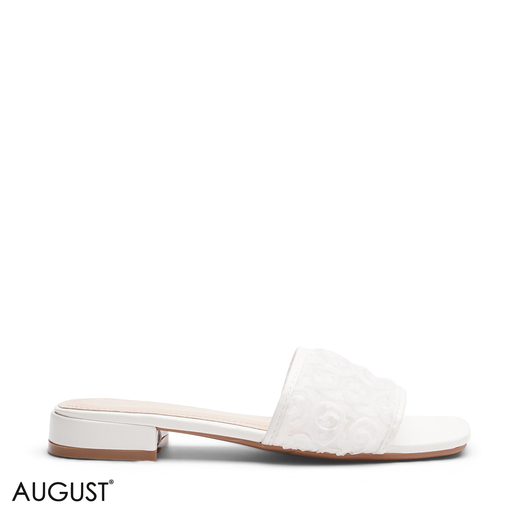WHITE FLORAL MESH SQUARE TOE SLIPPER