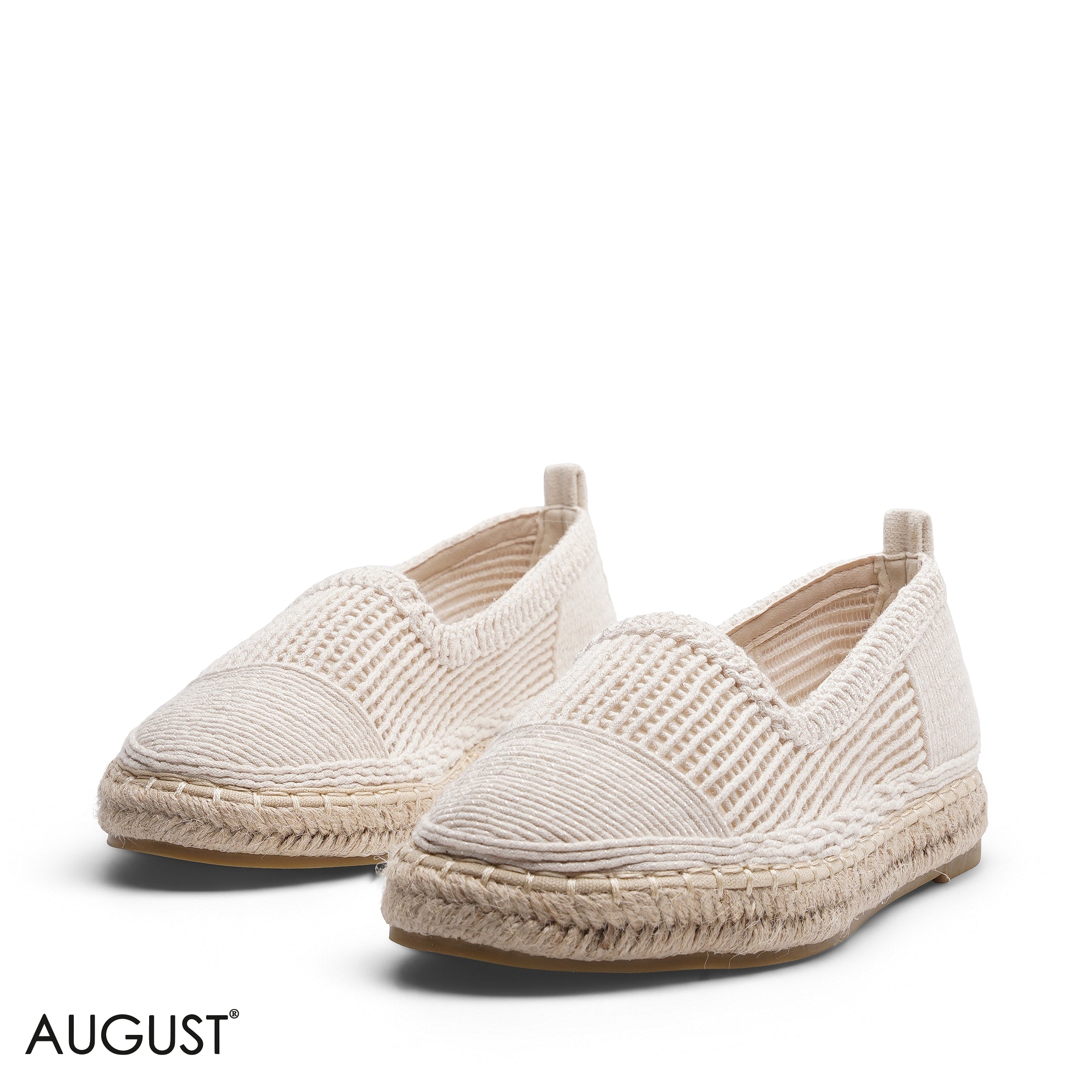 BEIGE CROCHET KNIT ESPADRILLE FLATS