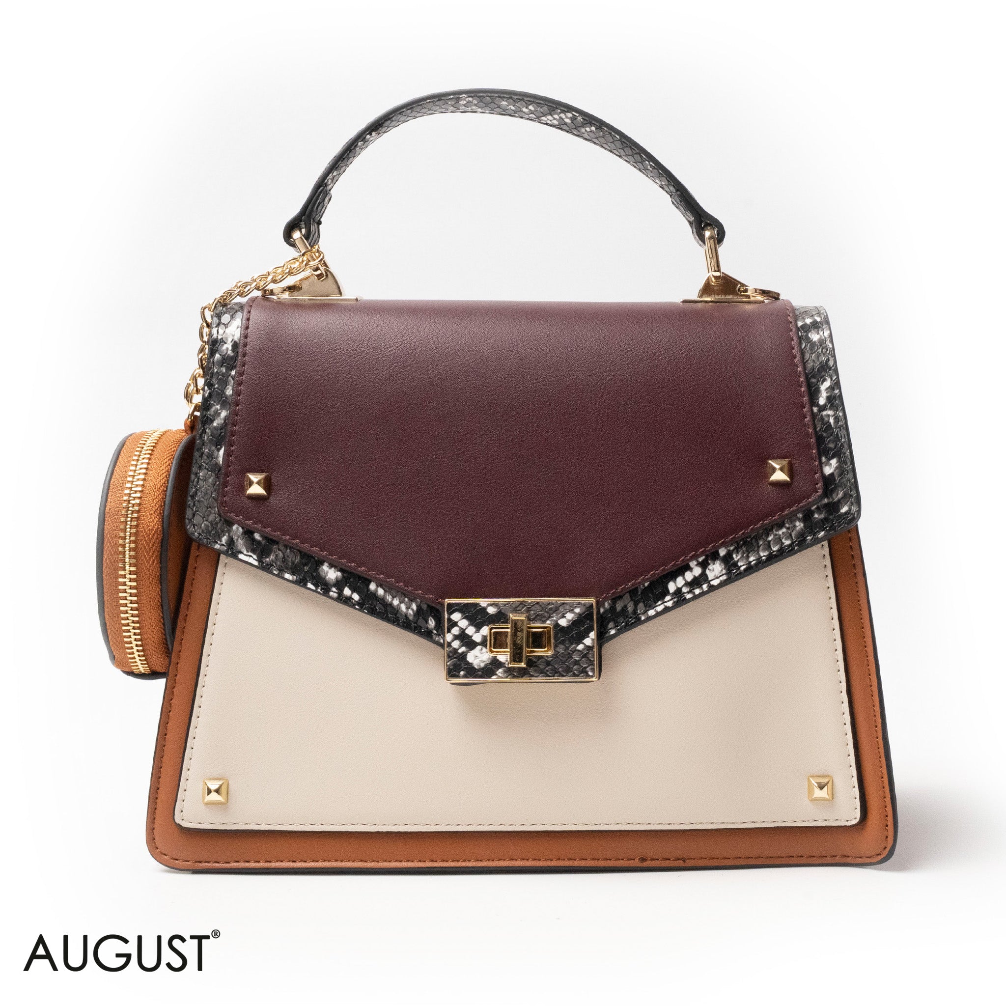 MIXED-COLOR LEATHER HANDBAG WITH FLAP - MED