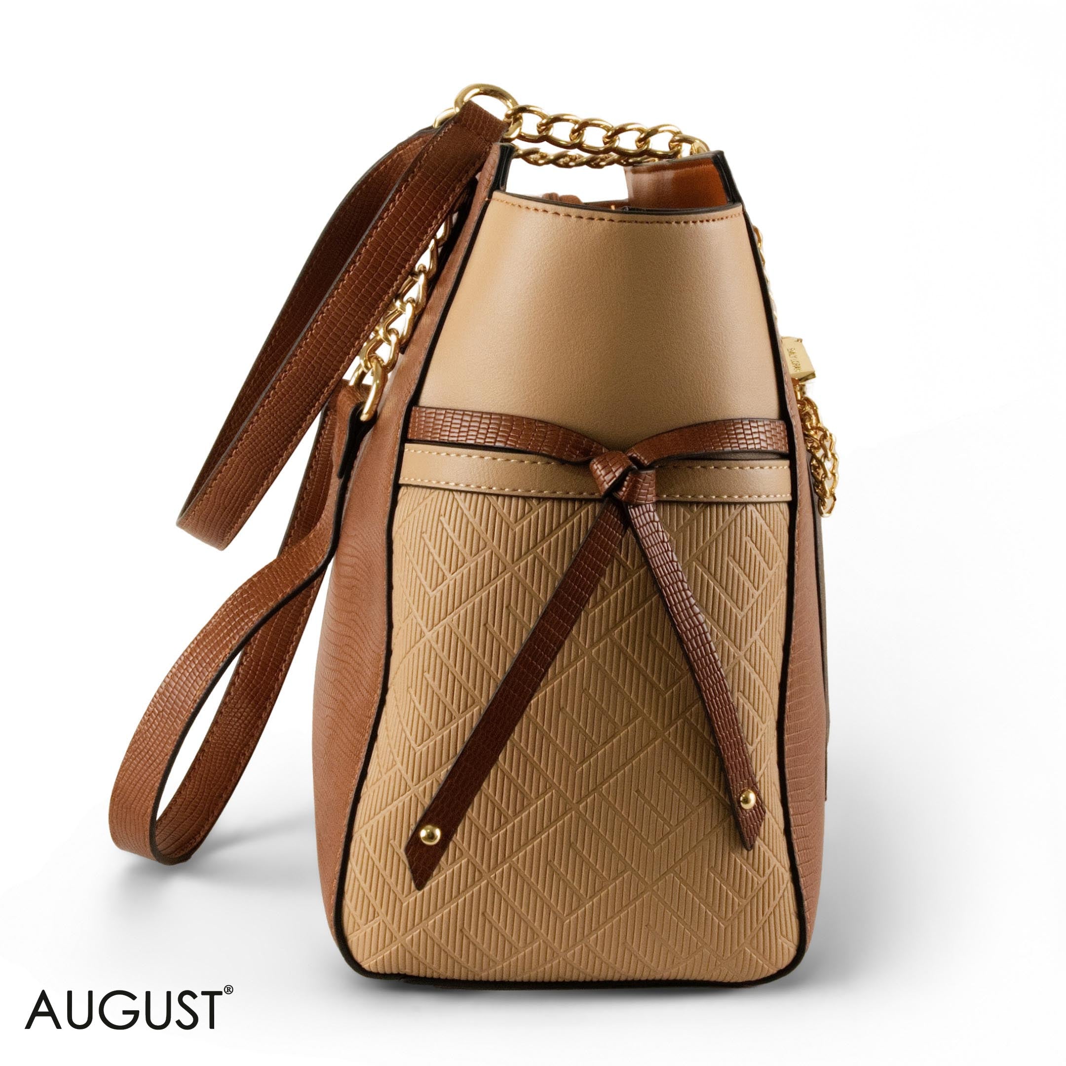 BROWN LEATHER SHOULDER BAG WITH LEOPARD ACCENTS - LARGE