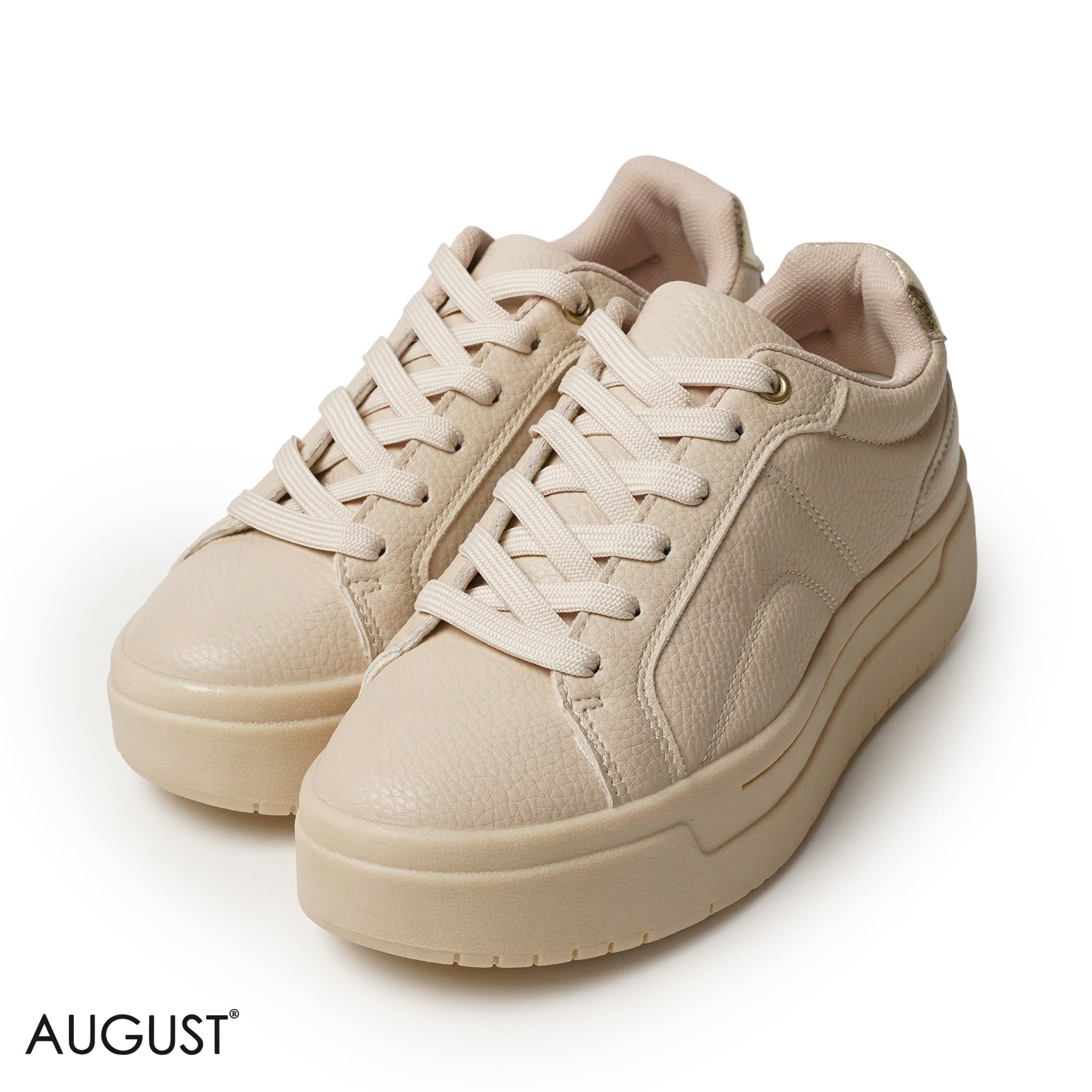 BEIGE LEATHER SNEAKERS WITH THICK SOLE