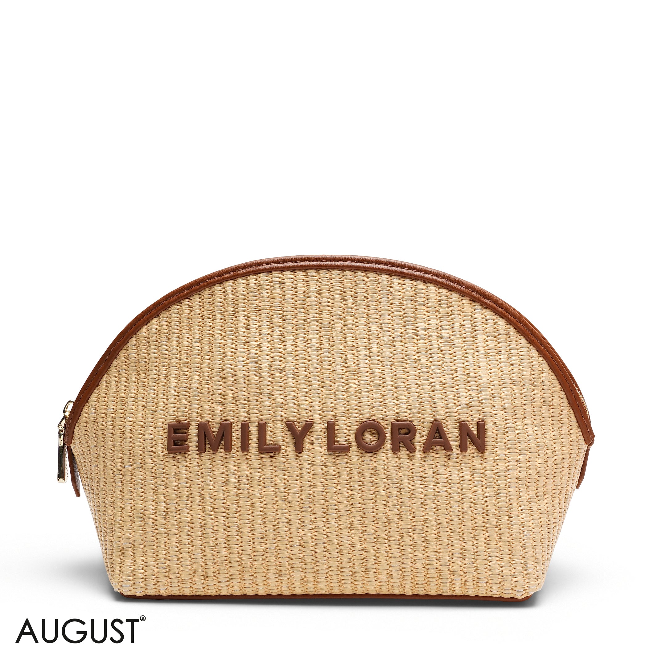 CHIC STRAW MAKEUP BAG WITH EMBOSSED LOGO