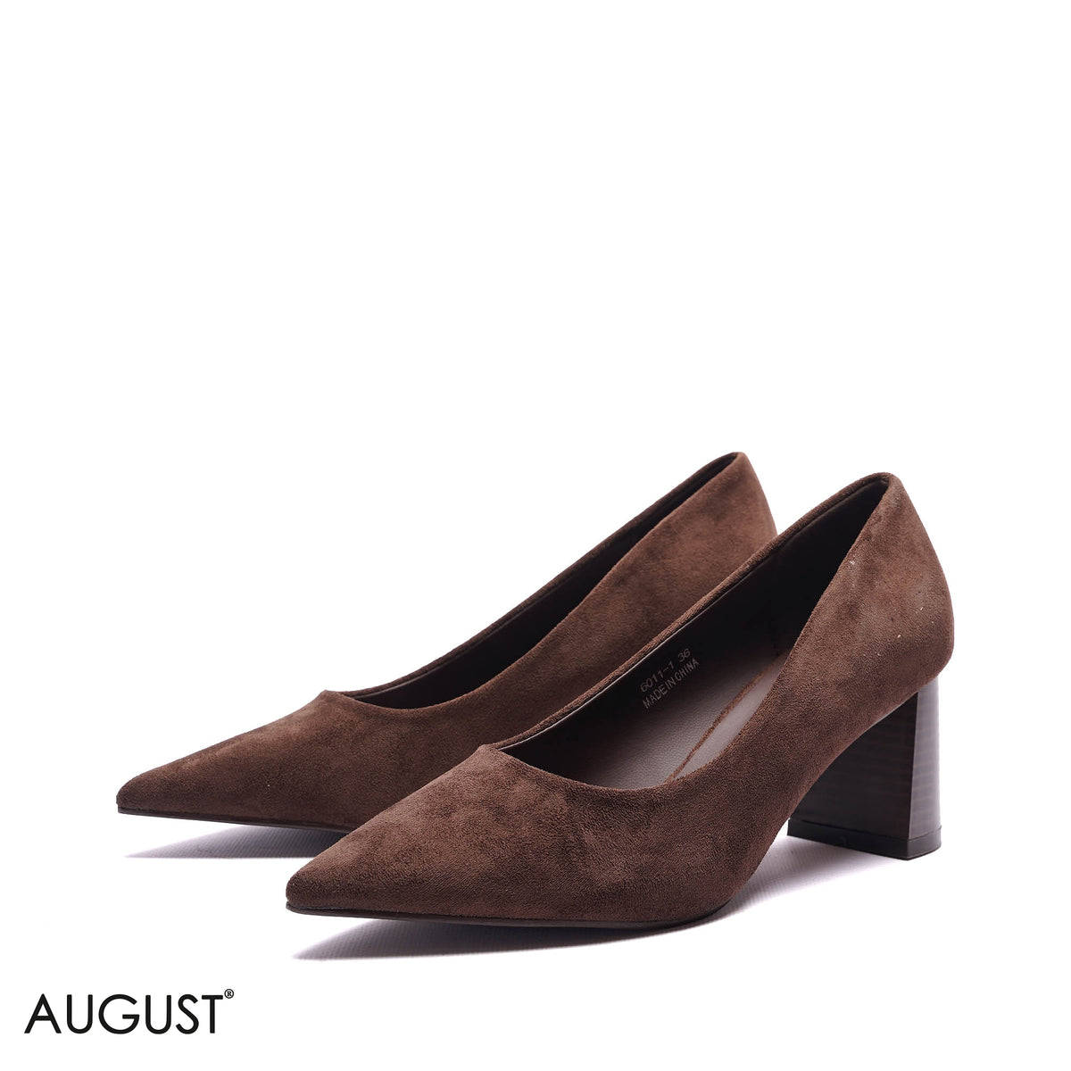 POINTED BLOCK HEEL SUEDE PUMPS