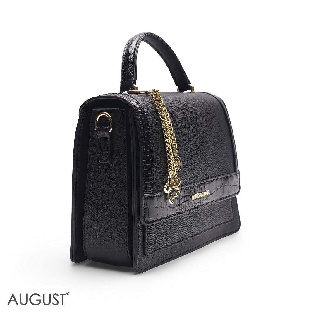 BLACK CROCODILE SATCHEL BAG