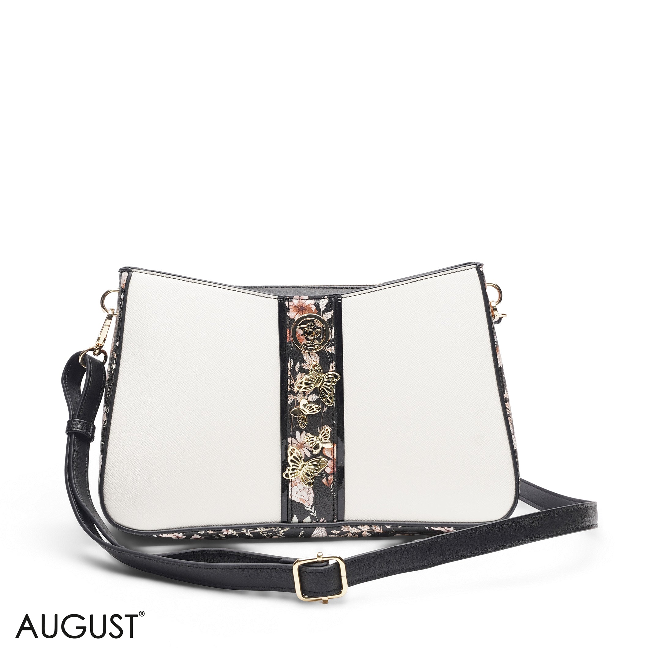 BLACK FLORAL TOTE WITH SCARF - MED