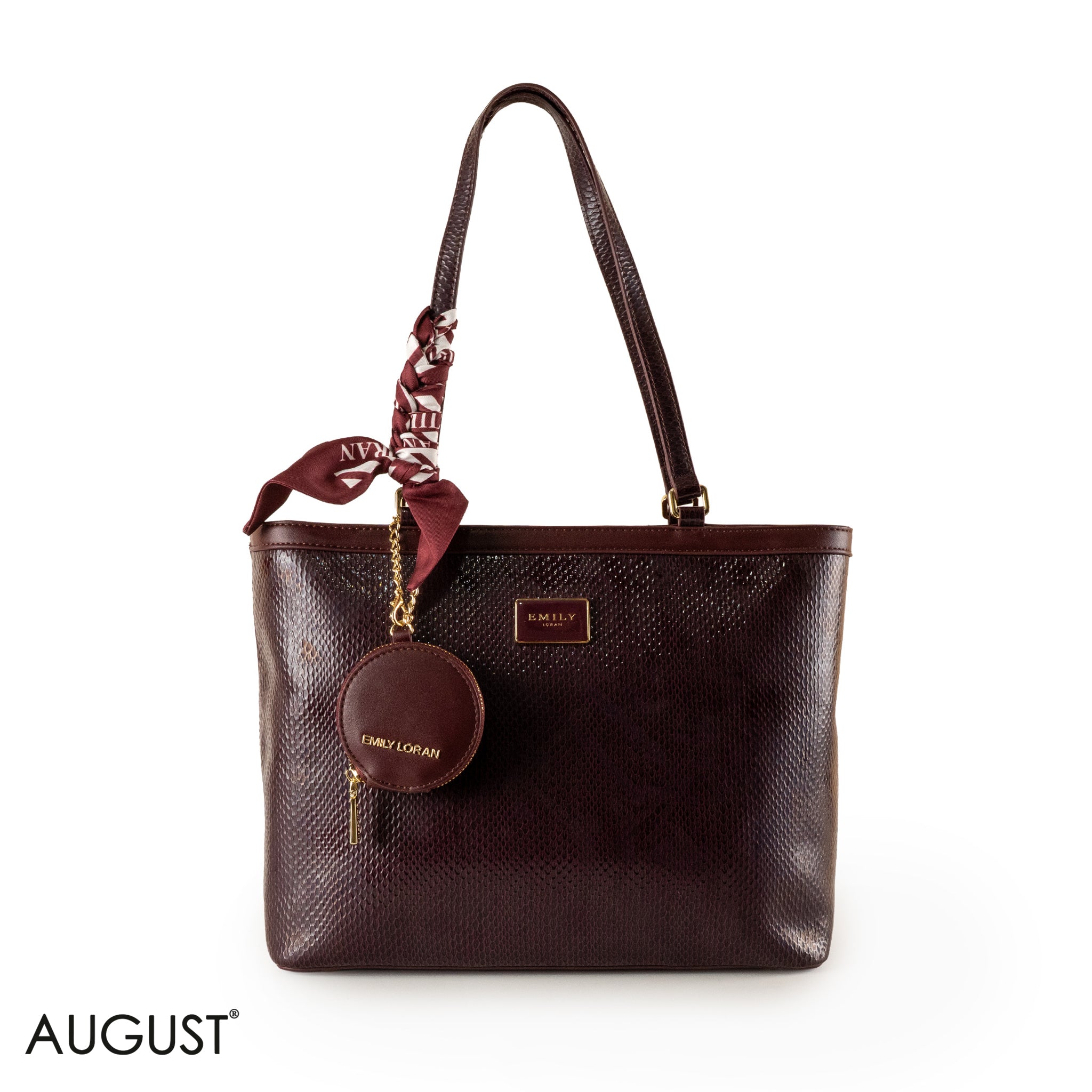 GLOSSY SNAKE LEATHER SHOULDER BAG WITH SCARF - LARGE