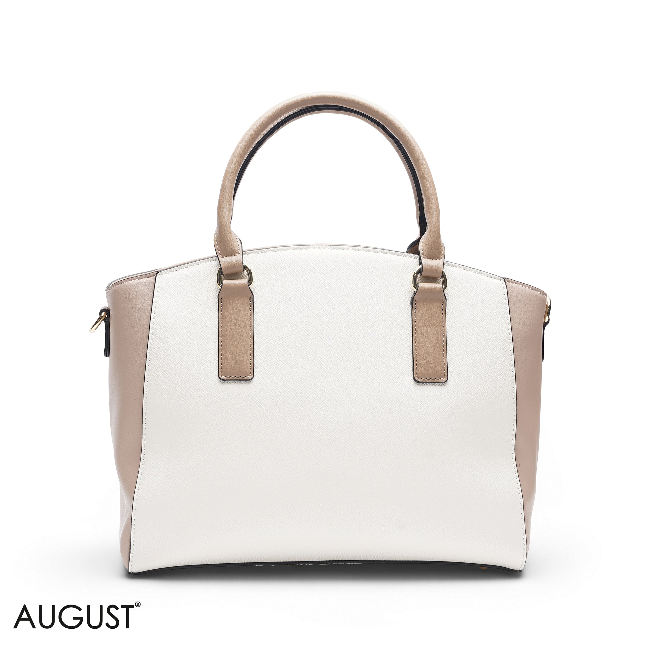 WHITE & TAN TOTE BAG WITH WALLET - LARGE