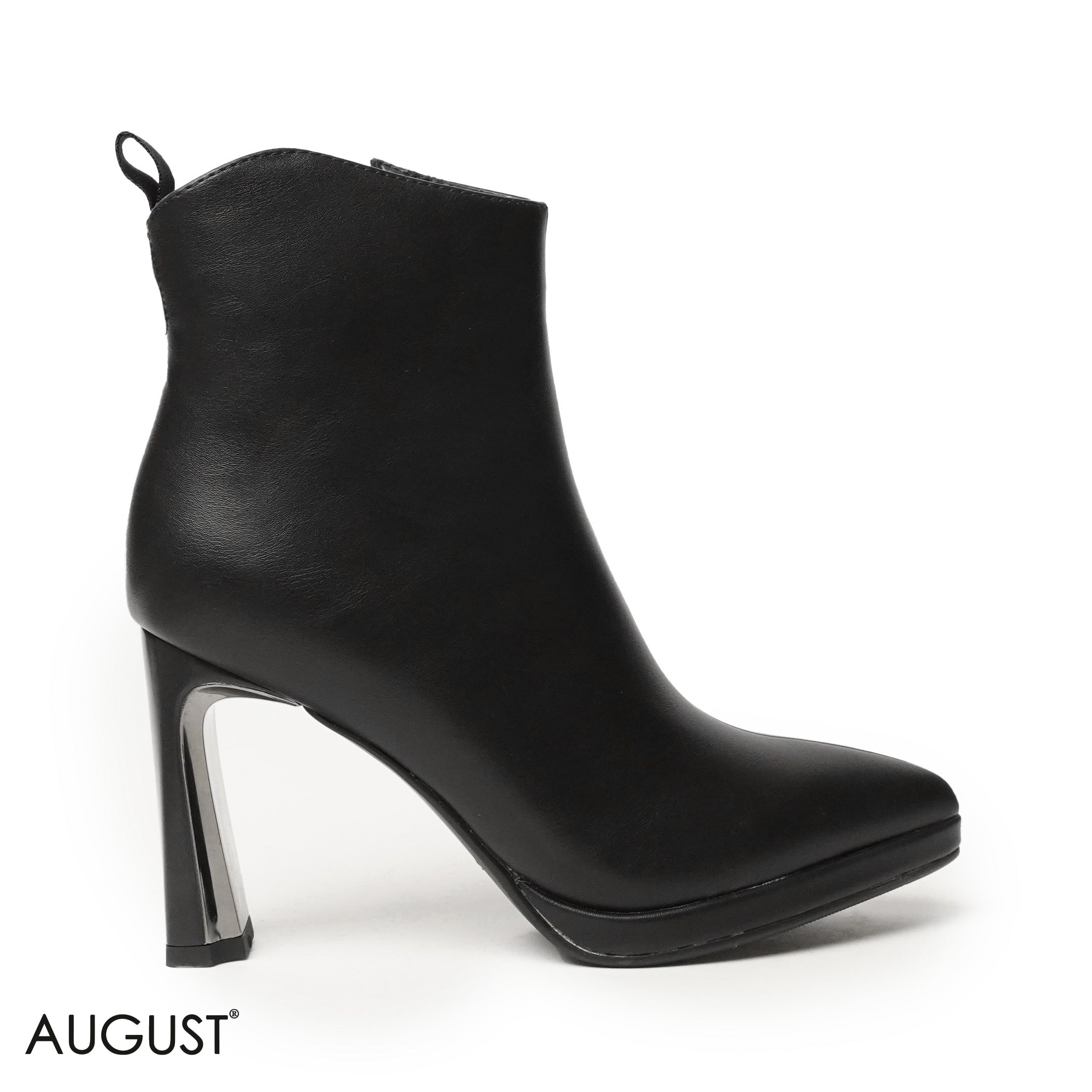 BLACK SMOOTH LEATHER HEELED BOOTS WITH SIDE ZIPPER