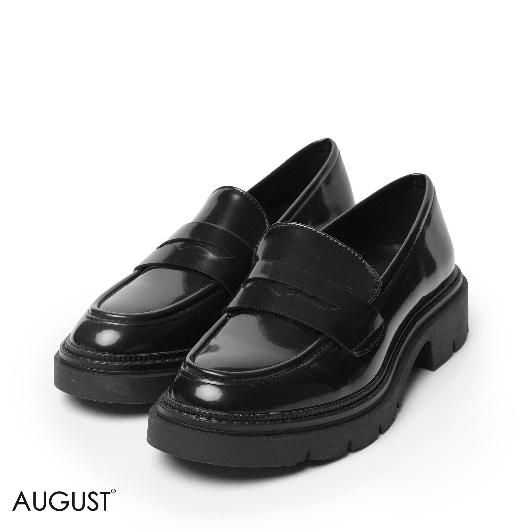 GLOSSY LEATHER LOAFERS WITH CHUNKY SOLE