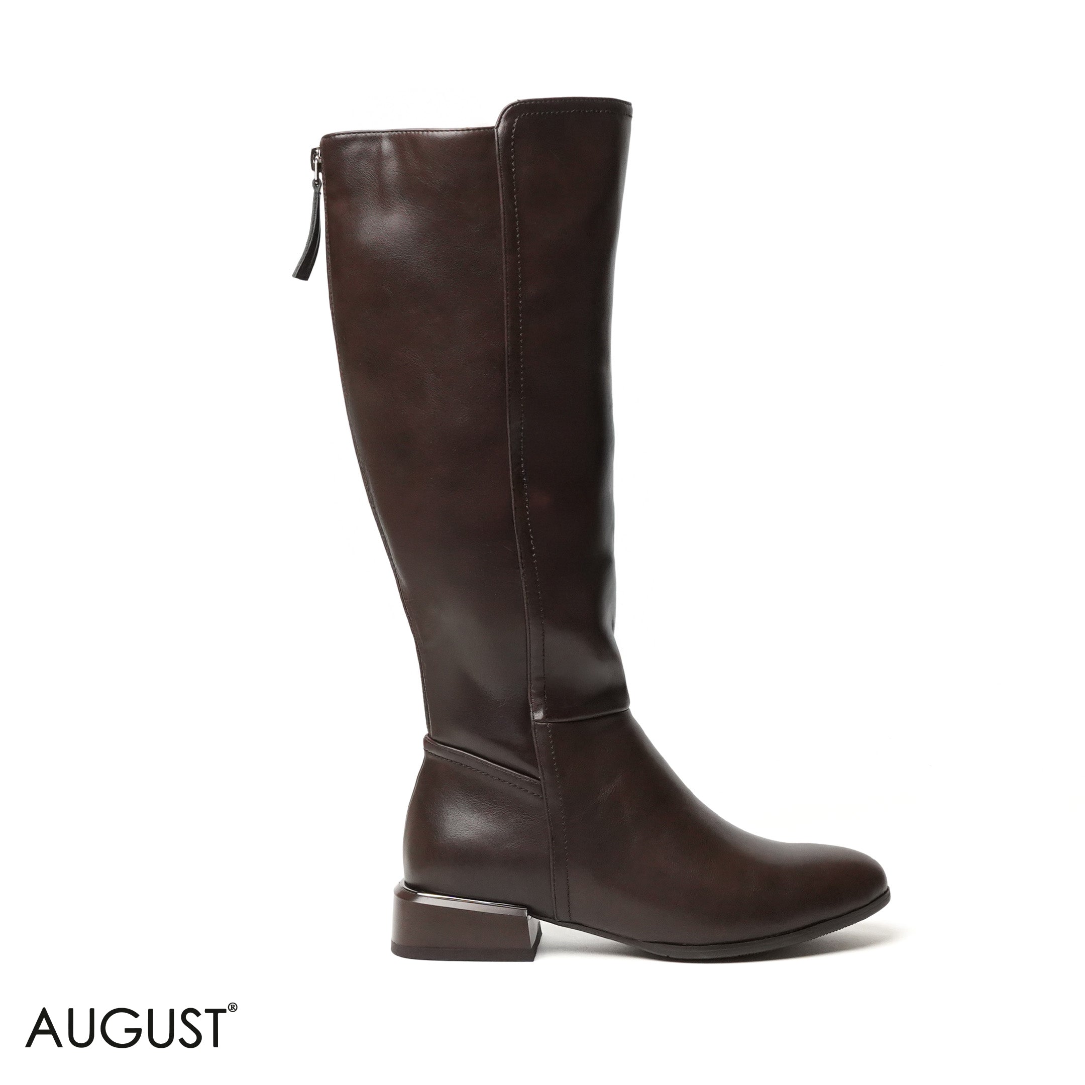 BROWN LEATHER LONG BOOTS WITH BACK ZIPPER