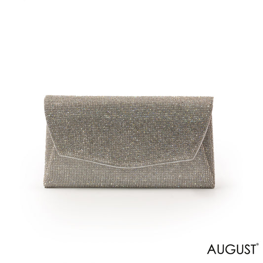 SHINY BEADED SILVER-TONED EVENING CLUTCH