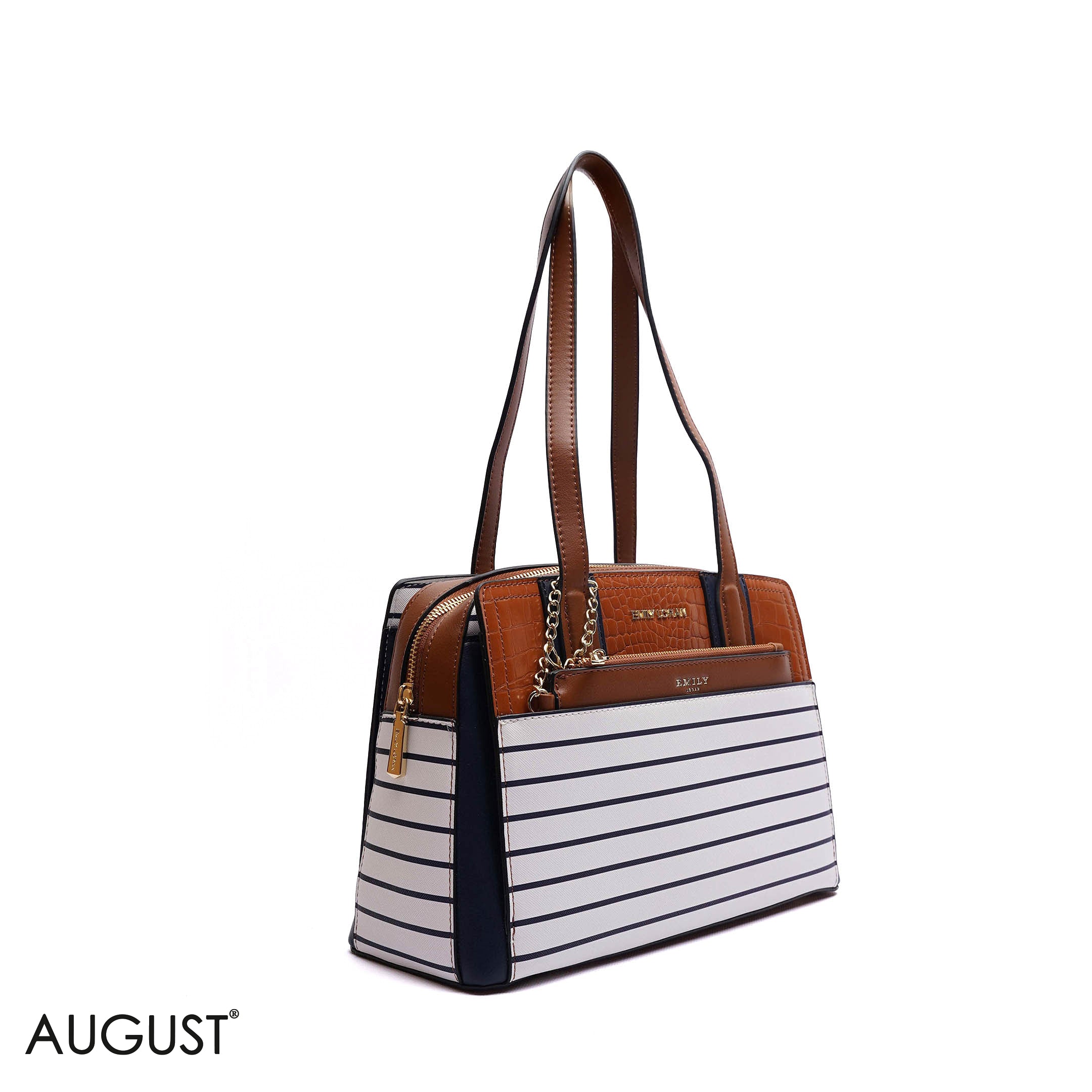 STRIPPED HANDBAG WITH POUCH - MED