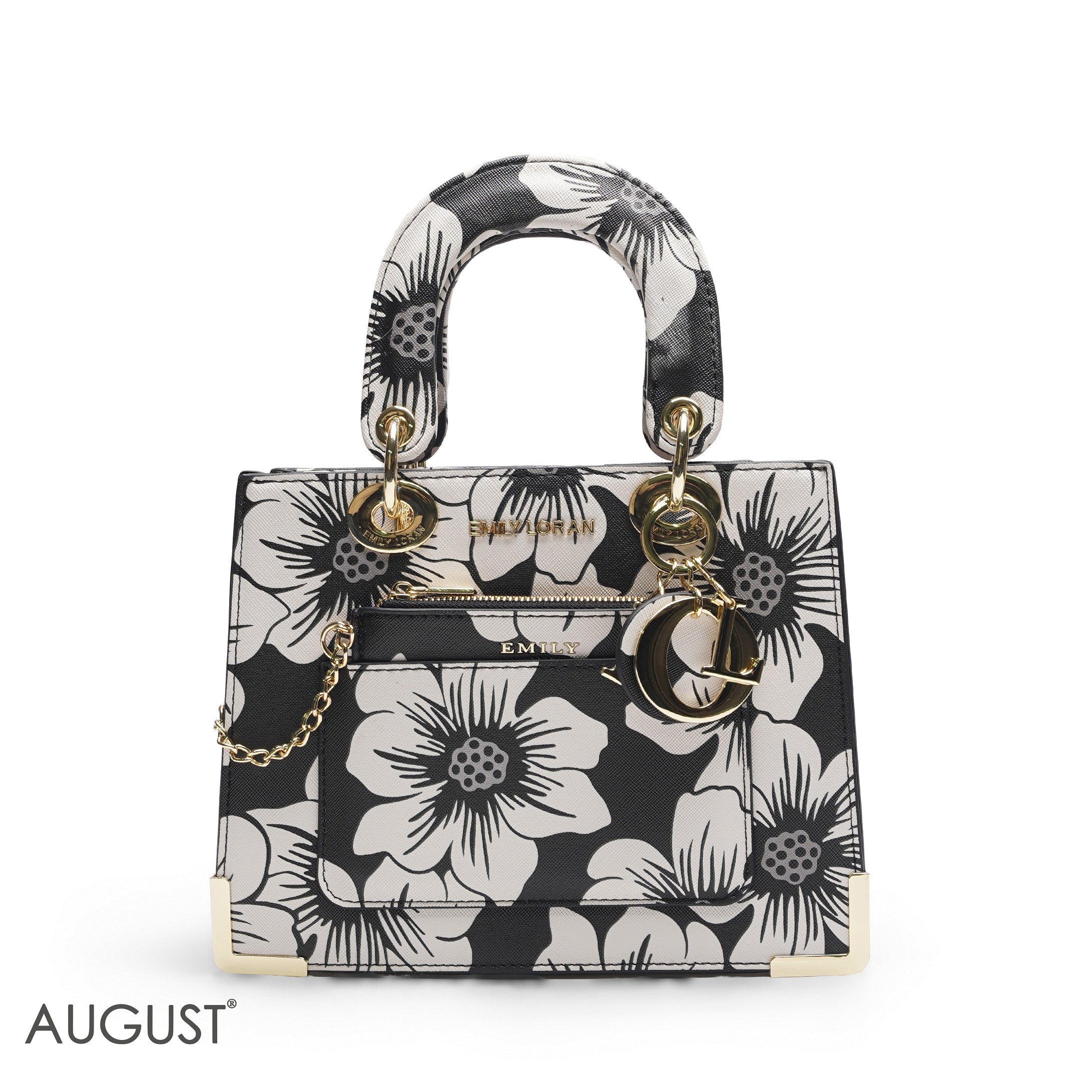 BLACK & WHITE FLORAL LADY TOTE WITH POUCH