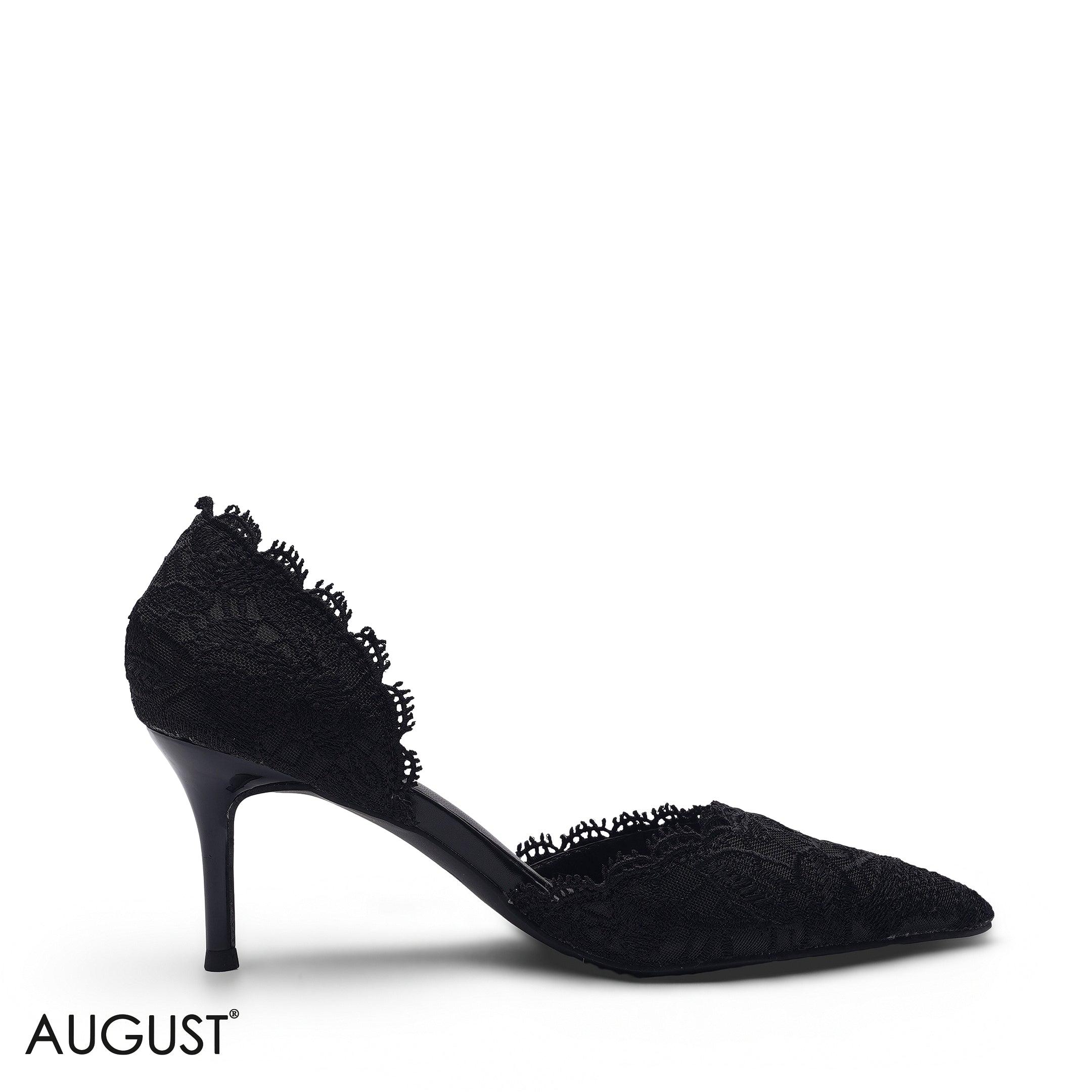 BLACK LACE EMBROIDERED D'ORSAY HEELS