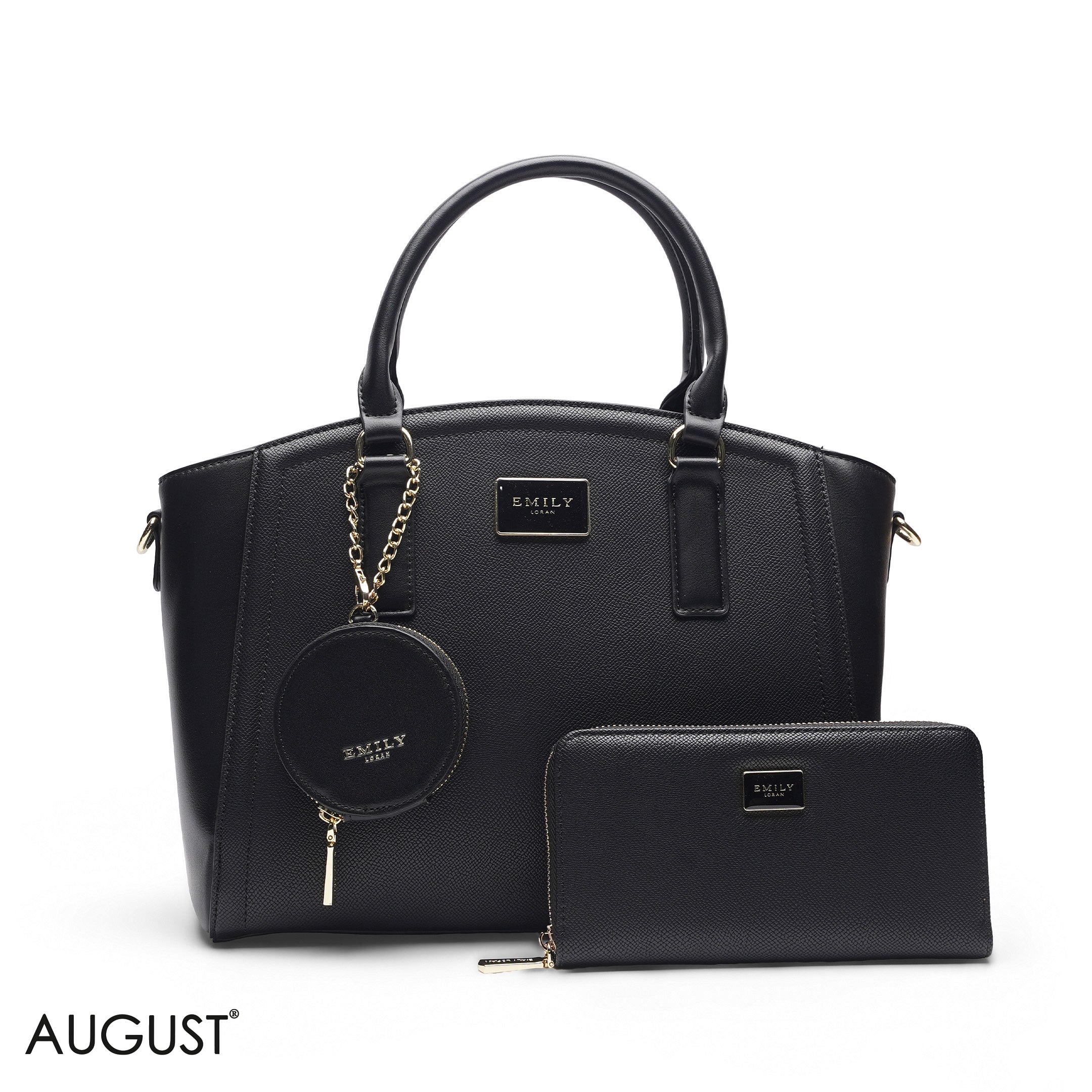 BLACK TOTE BAG WITH WALLET - LARGE