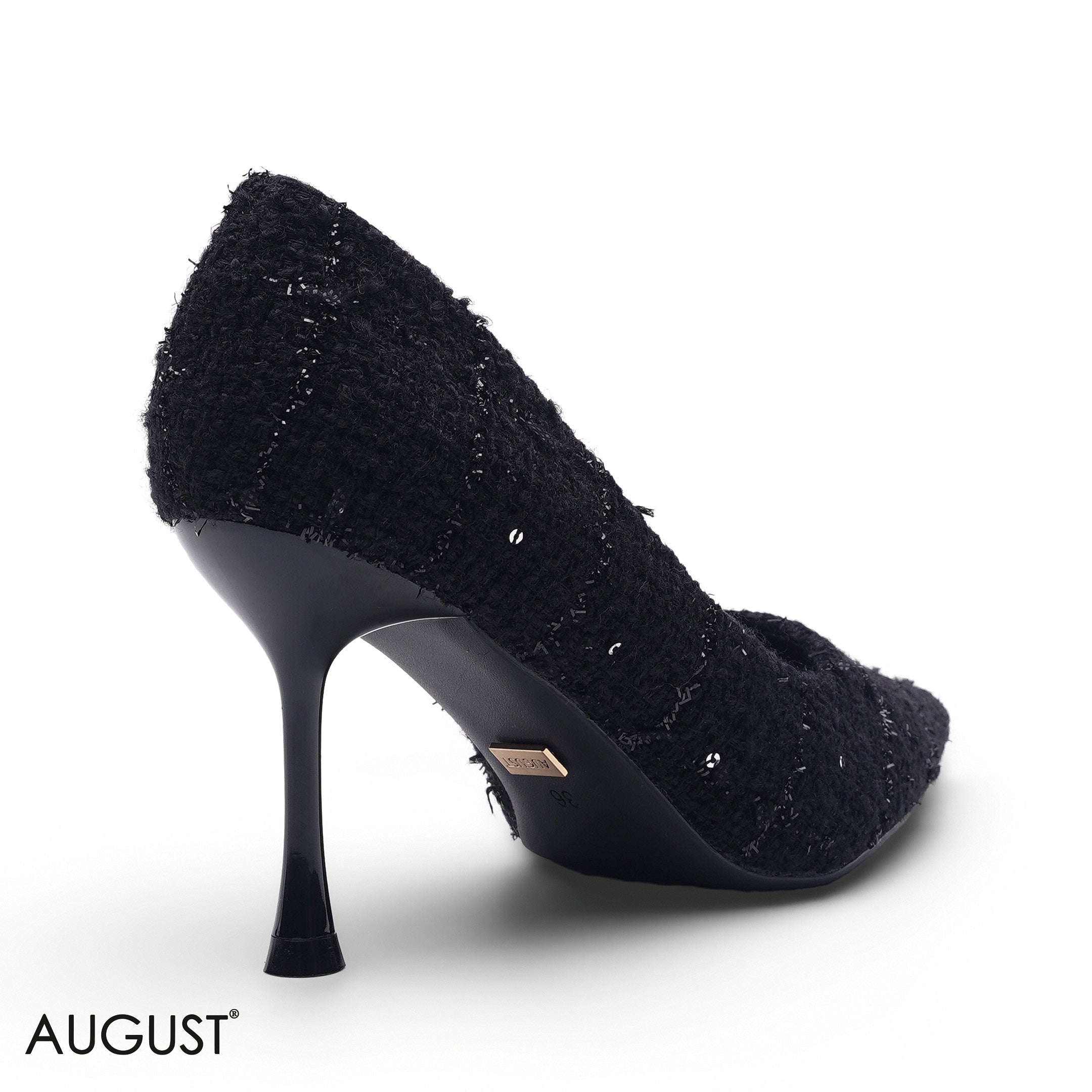 BLACK TWEED FABRIC POINTED-TOE CLASSIC STILETTO HEELS