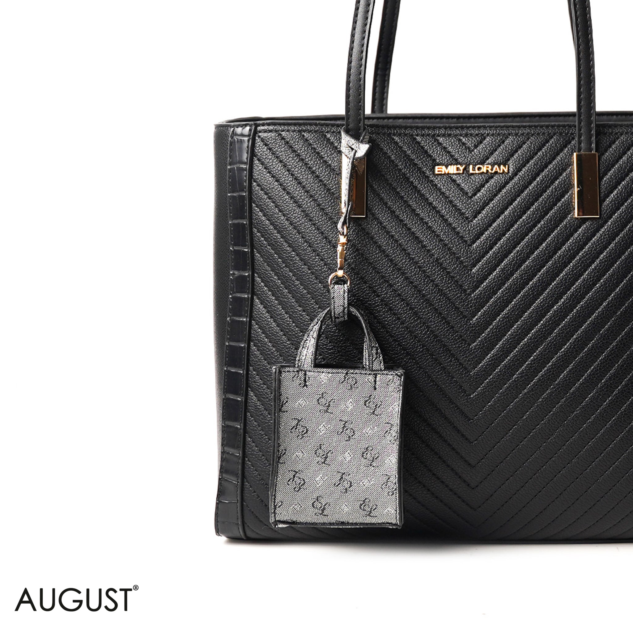 BLACK SHOULDER BAG WITH SIMPLE BUFF DETAIL - LARGE