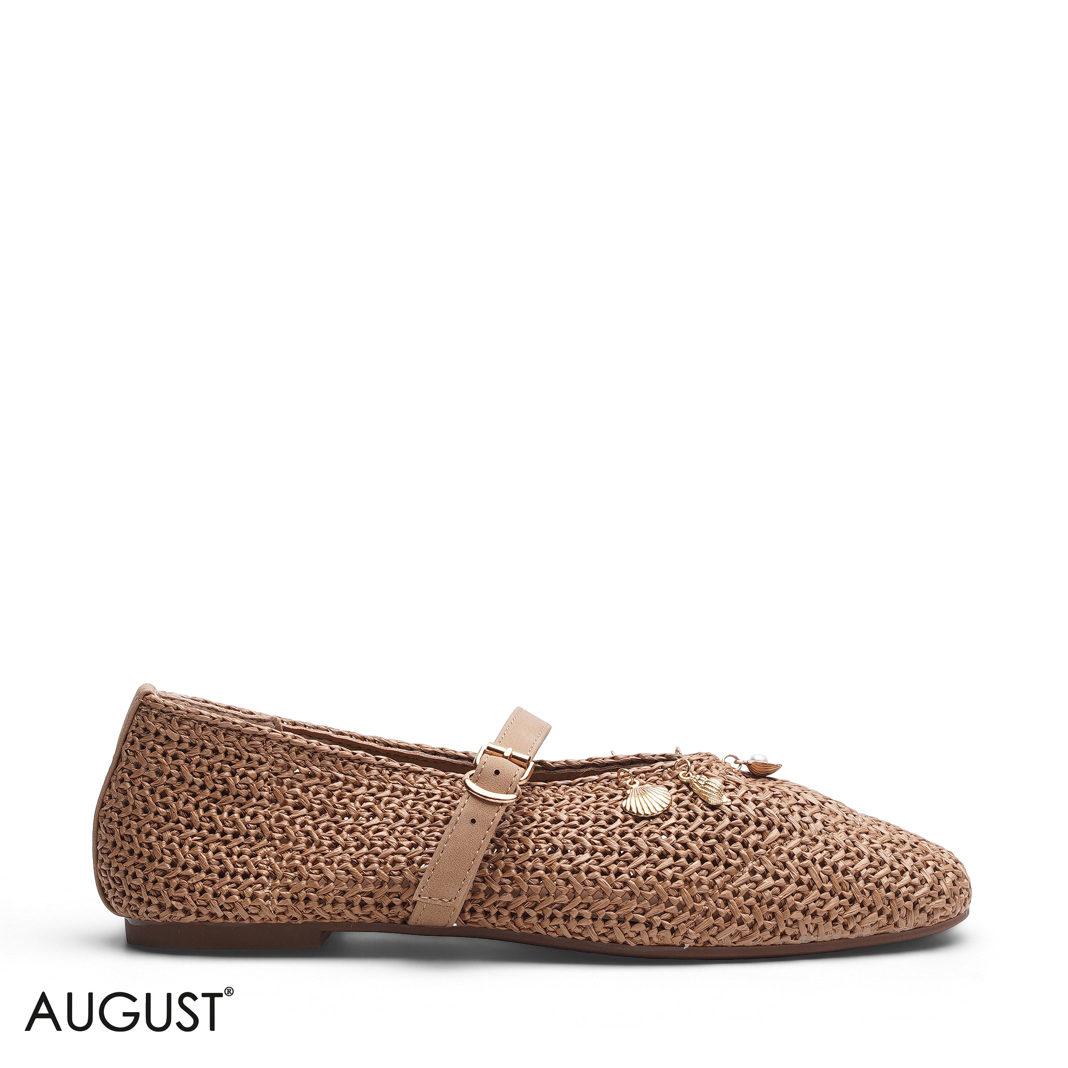 CAMEL WOVEN MESH CHARM FLATS