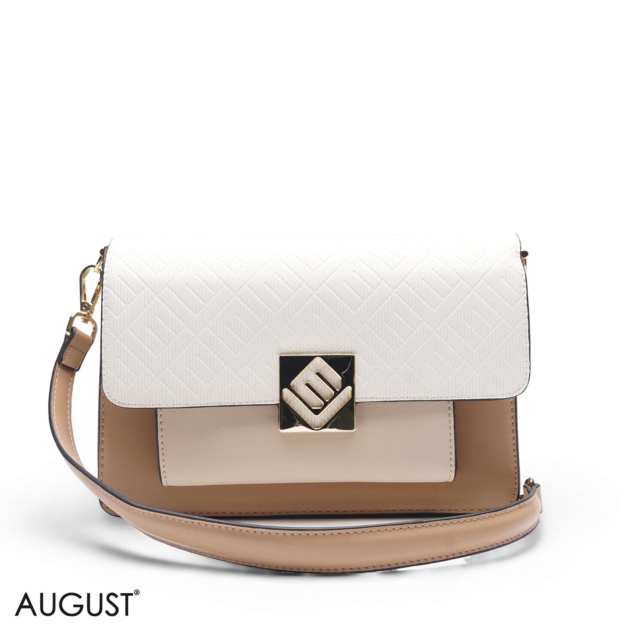 BEIGE WHITE BAG WITH HAND STRAP - MED